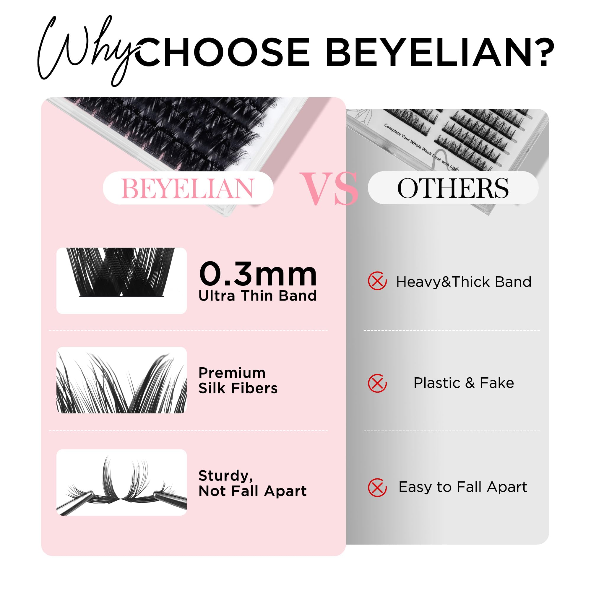 BEYELIAN Eyelash Clusters D Curl, Volume Wispy Cluster Lash Extensions, 168 Pcs Cluster Lashes Super Thin Band - Image 4