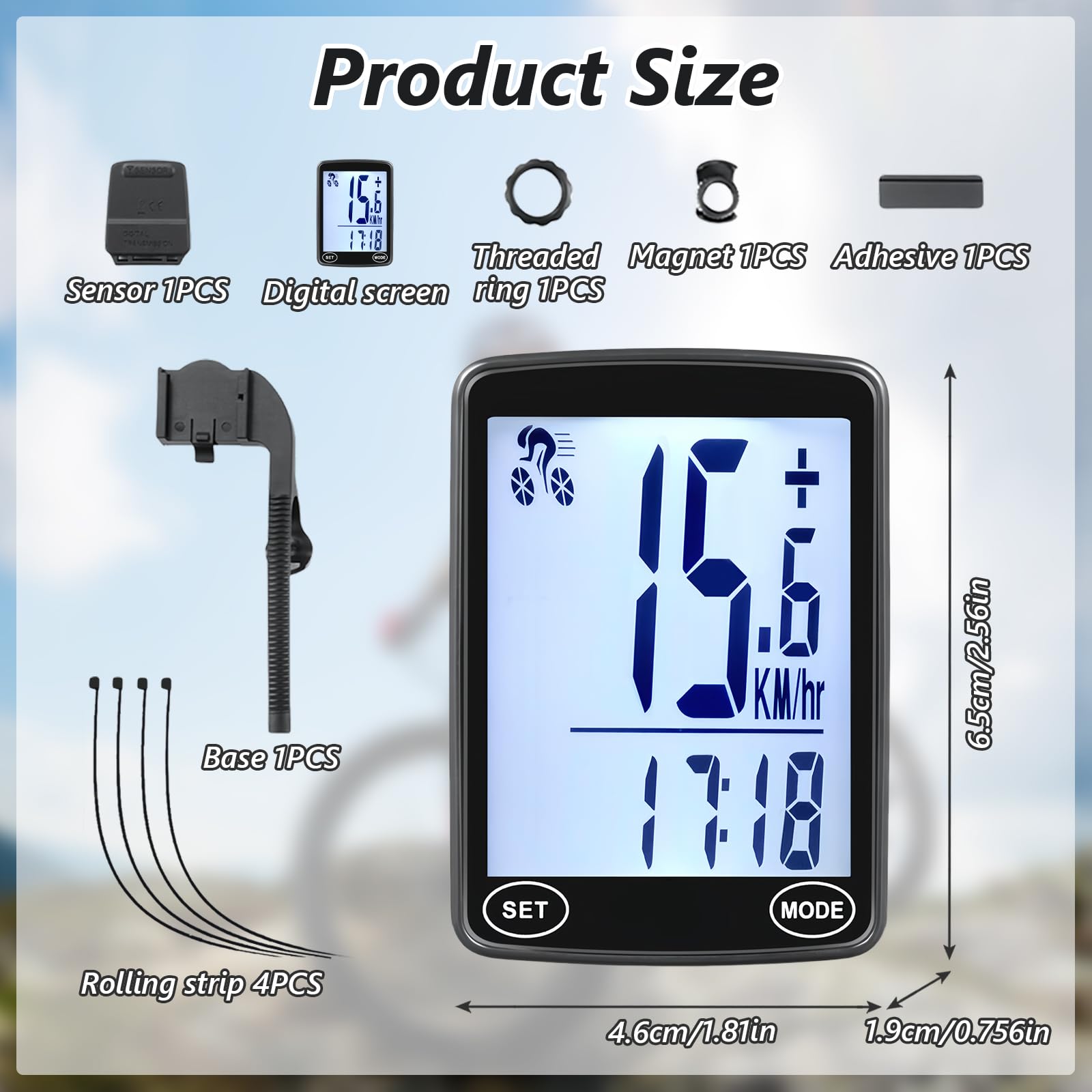 Komputer rowerowy bezprzewodowy, ekran LCD 6.1 cm, automatyczne podświetlenie, uniwersalne 24 funkcje, wodoodporność IPX6, prędkościomierz rowerowy i licznik kilometrów, odpowiedni do jazdy na