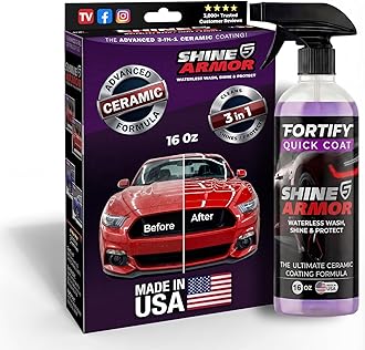 SHINE ARMOR Fortify Quick Coat Car Wax Polish Spray Waterless Wash & Wax Hydrophobic Top Coat Polymer Paint Sealant Detail Protection 16 Fl Oz