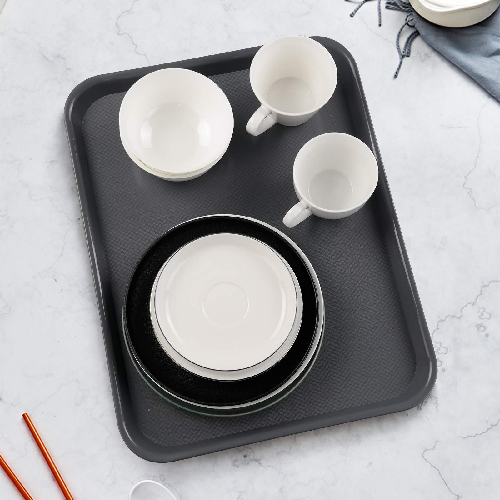 Juego de 6 bandejas de plástico para Servir Bebidas, Comida rápida, Blanco Gris