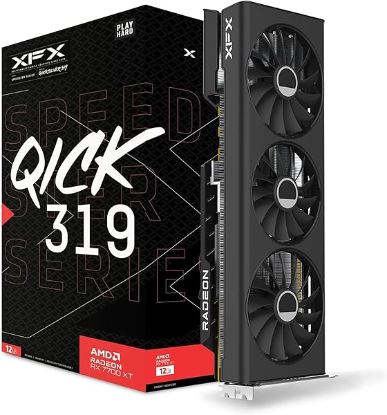 XFX Speedster QICK319 RX 7700 XT Black Gaming Graphics Card 12GB GDDR6 HDMI 3xDP, AMD RDNA 3 RX-77TQICKB9