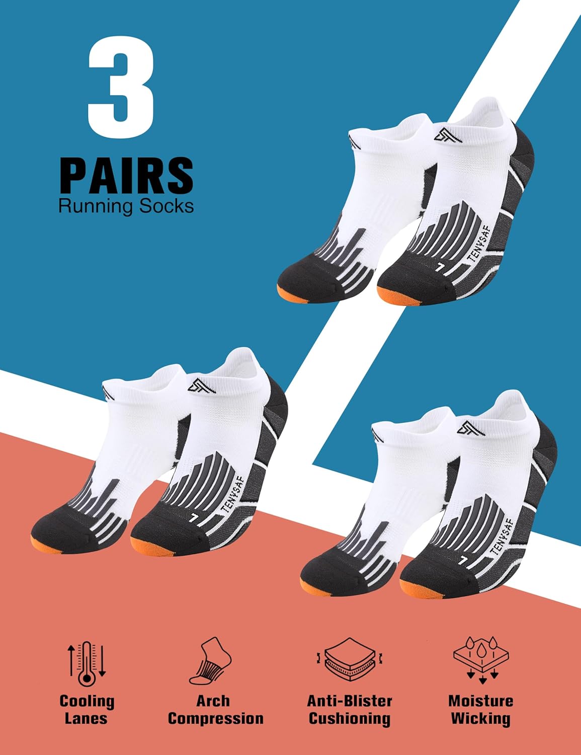 Compression Running Socks for Runners: Low Cut Ankle Socks Anti-Blister Athletic Socks for Hiking Golf Work - Image 5