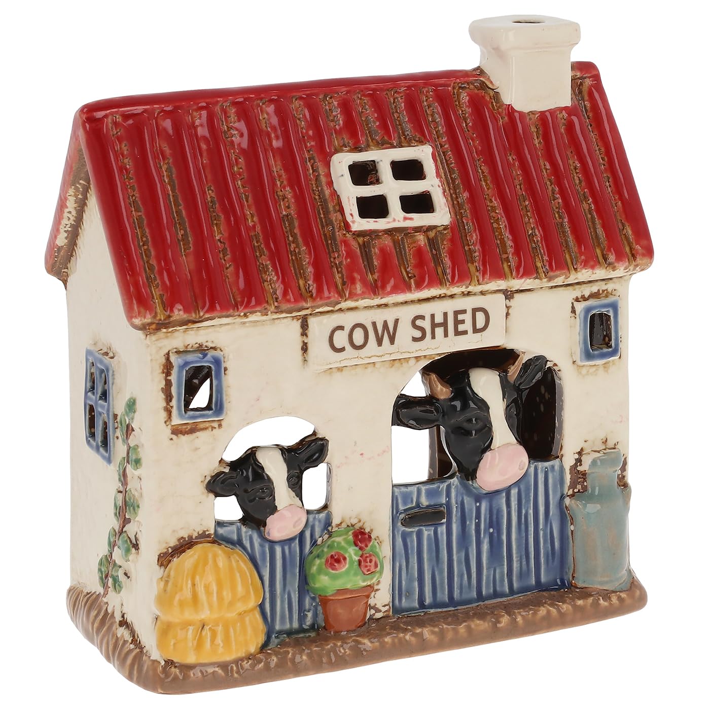 Shudehill Giftware Cowshed Tealight Village Pottery Farm & Countryside Collection Ceramic Tealight Holder, Assorted Designs, Hand Finished (Cowshed Tealight)