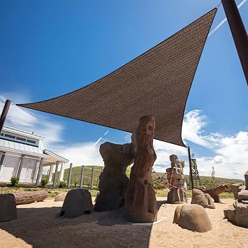 20 x 20 x 26 Brown Sun Shade Sail Triangle Canopy, 95% UV Blockage Awning Shelter Fabric Cloth Screen for Patio Outdoor Backyard - Heavy Duty Commercial Grade Custom Size - Made in USA