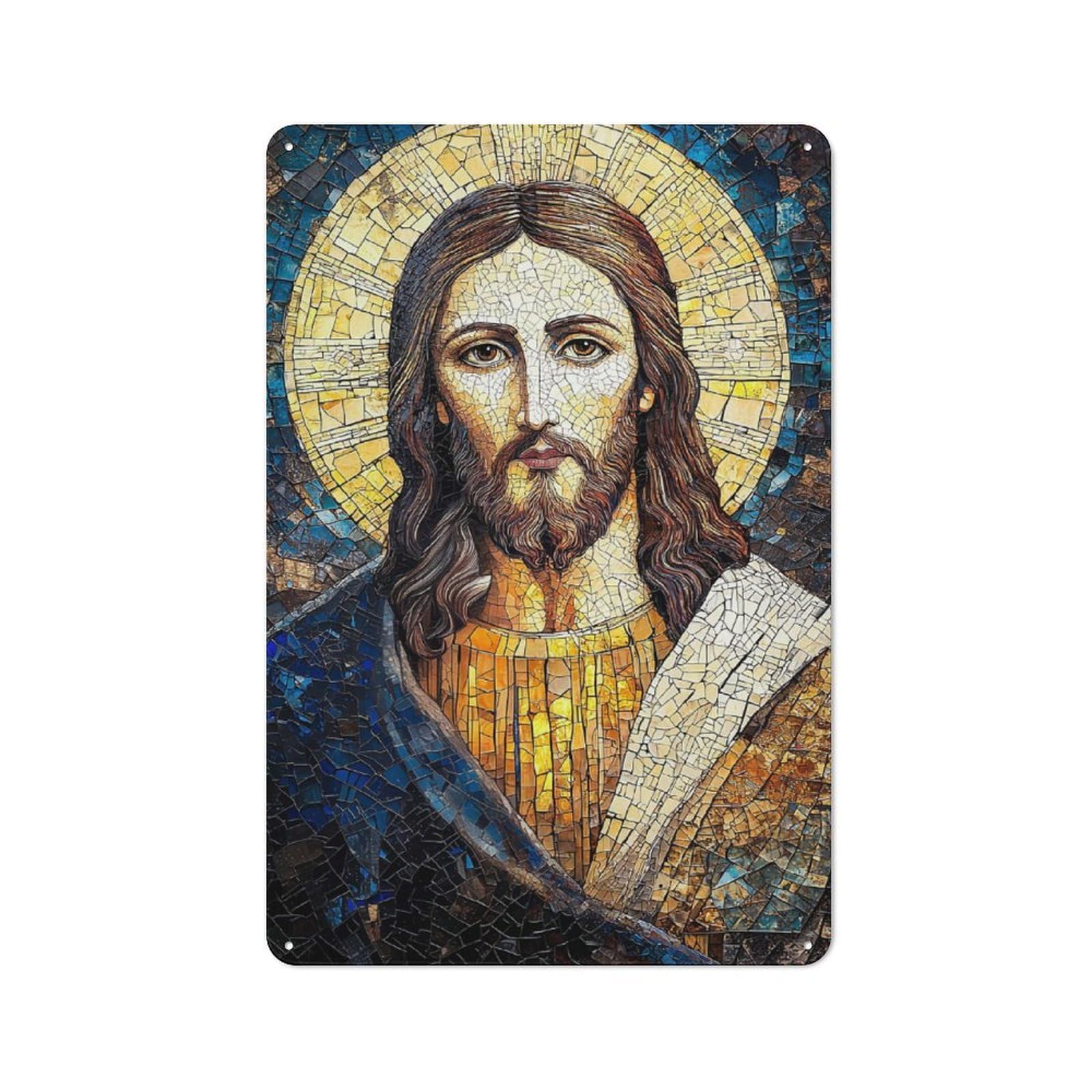 Junmoney Mosaic Jesus Portrait Vintage Metal Wall Sign 30X20cm For Garage Or Workshop, For Metal Sign Collectors, For Garage And Workshop Walls