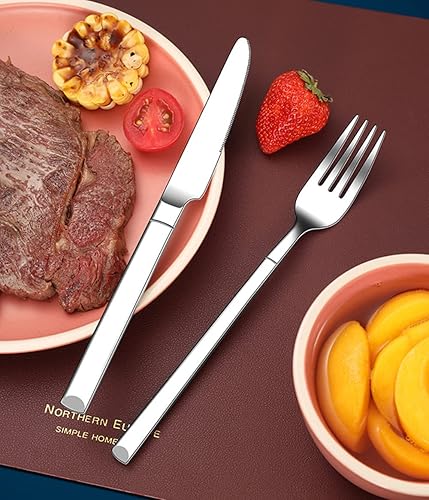 Miniatura 6 de Juego de cubiertos de 60 piezas para 12 cubiertos de acero inoxidable de alta calidad modernos utensilios cuadrados que incluyen cuchillos tenedores