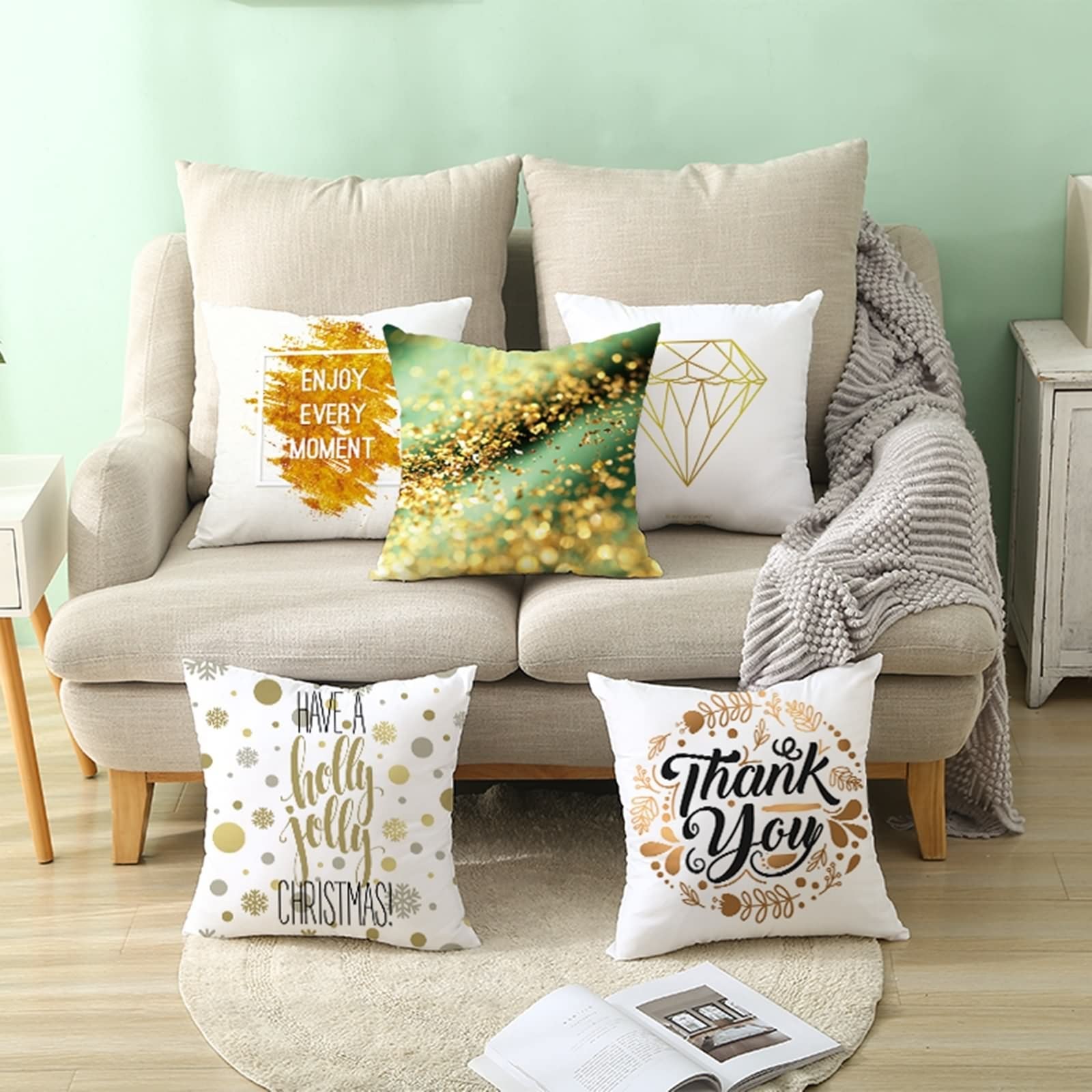 Federa per cuscino con paillettes glitterate e stampa a pois