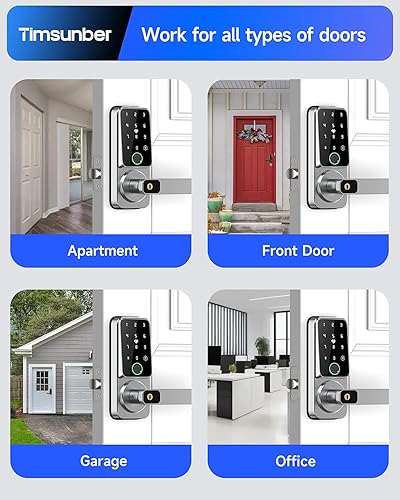 Miniatura 9 de Cerradura de puerta de huellas dactilares con asa, cerradura de puerta de entrada sin llave con teclado y timbre, cerraduras biométricas