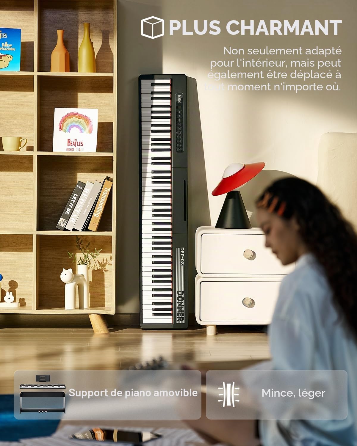 Donner Clavier numérique 88 touches sensibles à la vélocité avec support amovible, piano électrique compact pour débutants avec mode Split, affichage LED et triple pédale, DEP-08