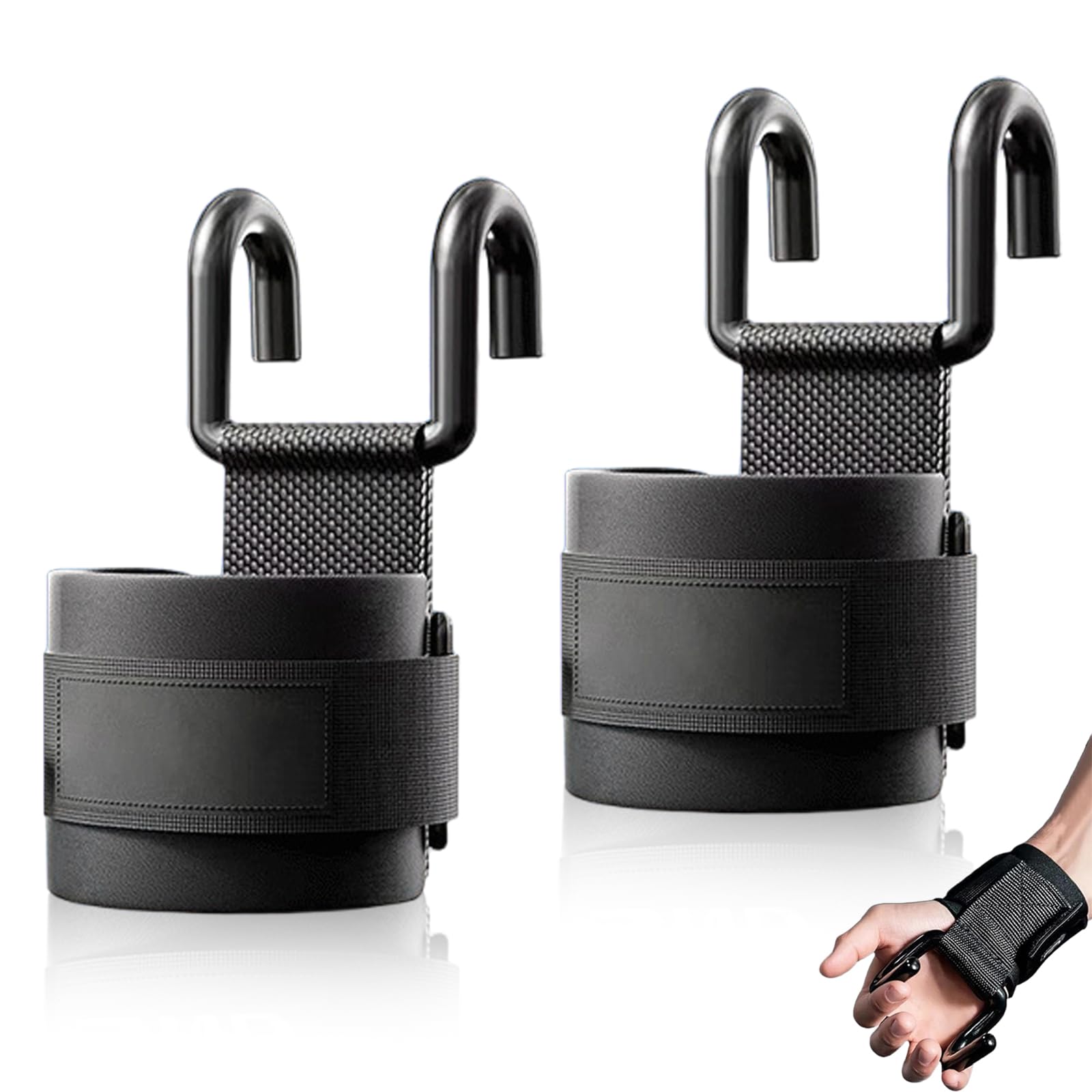 Weight Lifting Hooks, Non Slip Coated Grips Anti Rip Nylon Strap Hand Grips Wrist Support Padding for Power lifting Barbell Rows Dead lifts Chin for Men and Women(Pair)