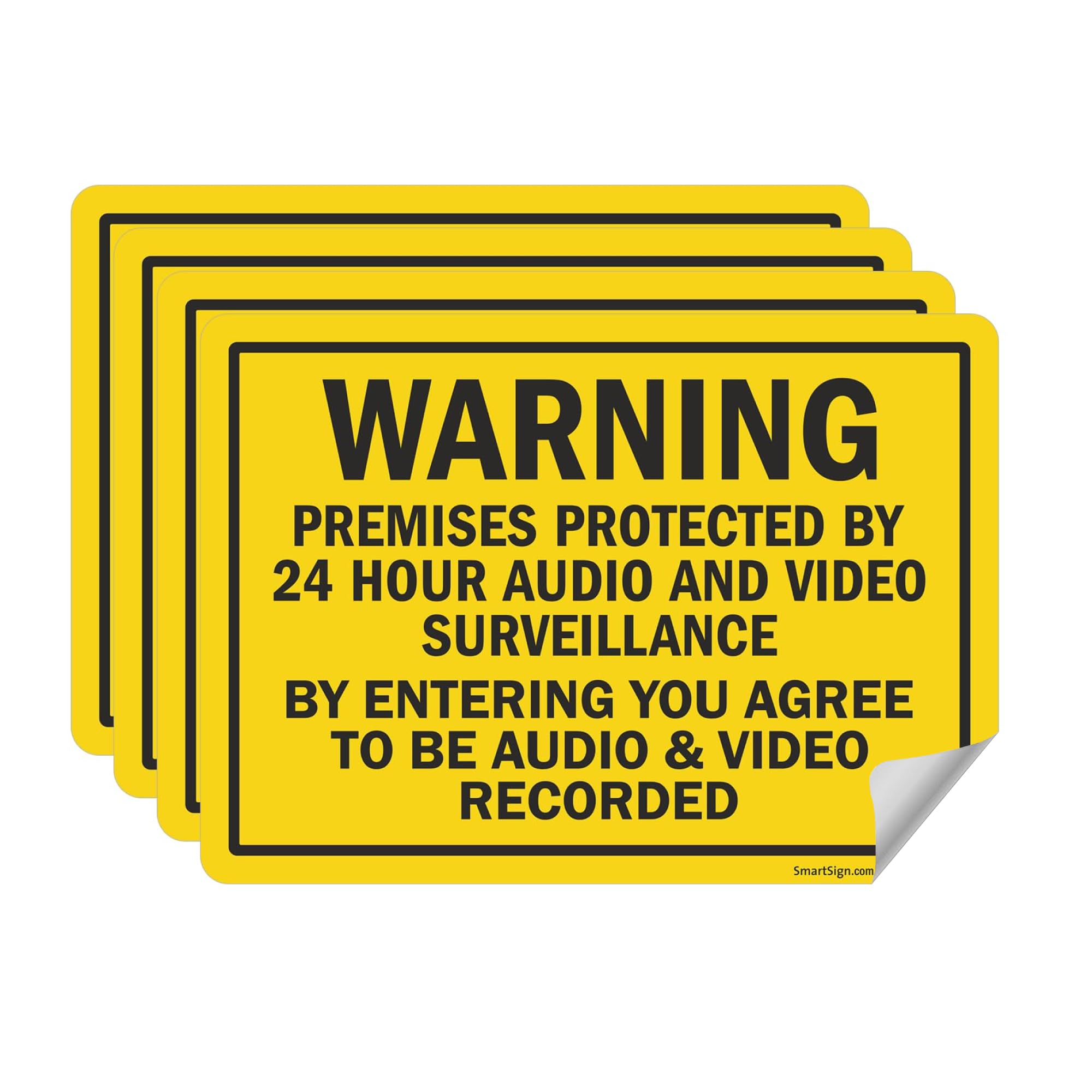 SmartSign (Pack of 4) 5 x7 inch “Warning - Premises Protected by 24 Hour Audio and Video Surveillance” Sticker Labels, 5 mil Laminated Polyester with