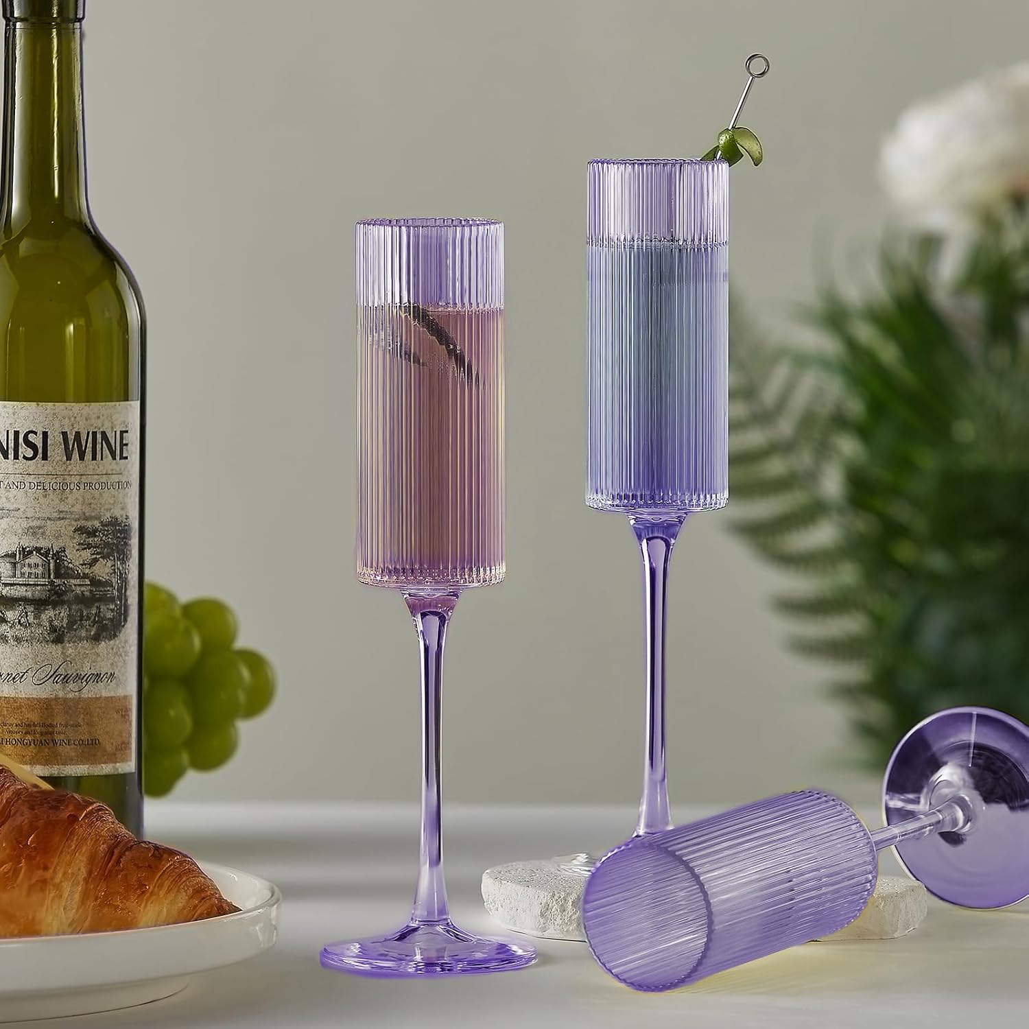 16 Pack Plastic Champagne Flutes, 5.5 Oz Unbreakable Goblet Glasses Reusable Champagne Toasting Cups - Modern & Elegant for Wedding Party Anniversary Christmas Birthday (5.5oz-Ribbed-Purple-16pack) - Image 5