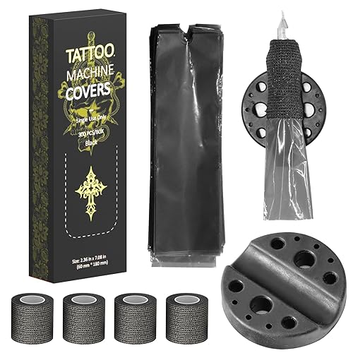 300 cubiertas para máquina de tatuaje con 4 envolturas de agarre y soporte para bolígrafo, cubiertas para bolígrafos de tatuaje ZHOOGE de 2.4 x 7