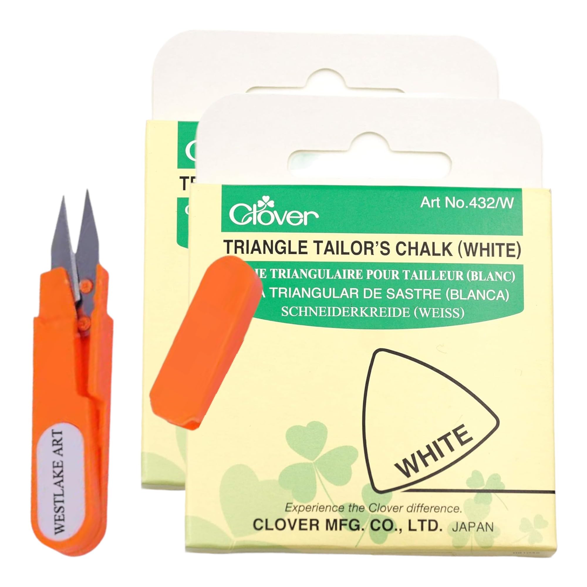 westlake art Clover Triangle Tailor's Chalk,1 Count, Precision White Marking Tool for Fabric Embroidery Scissors, Ergonomic Design, Easily Erasable, Tailors Chalk for Fabric [Pack of 2]