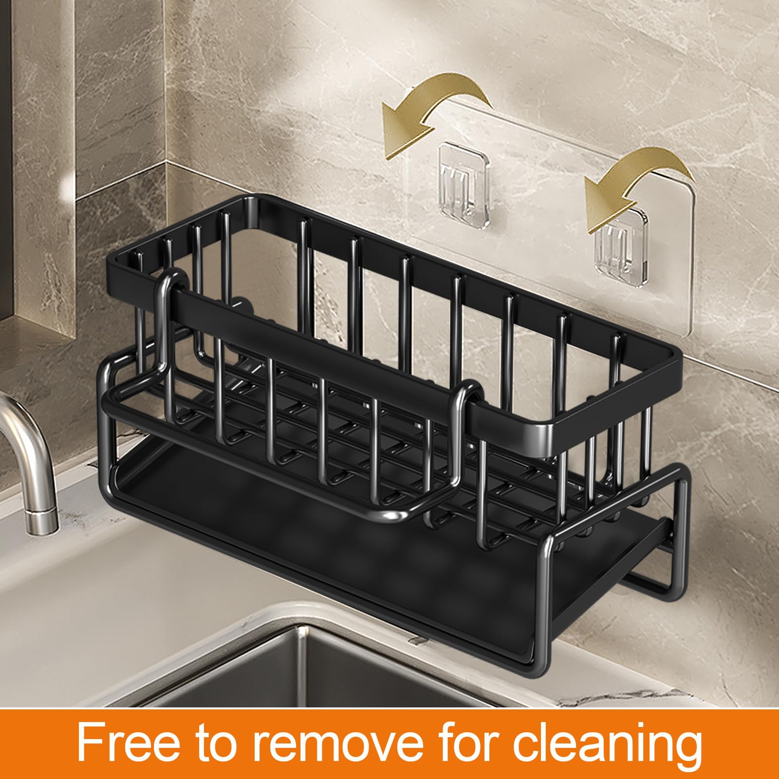 Kitchen Sink Caddy Organiser, Wall Mounted Sponge Holder Sink Caddy Organizer, Sink Caddy with Removable Drain Tray - Image 4