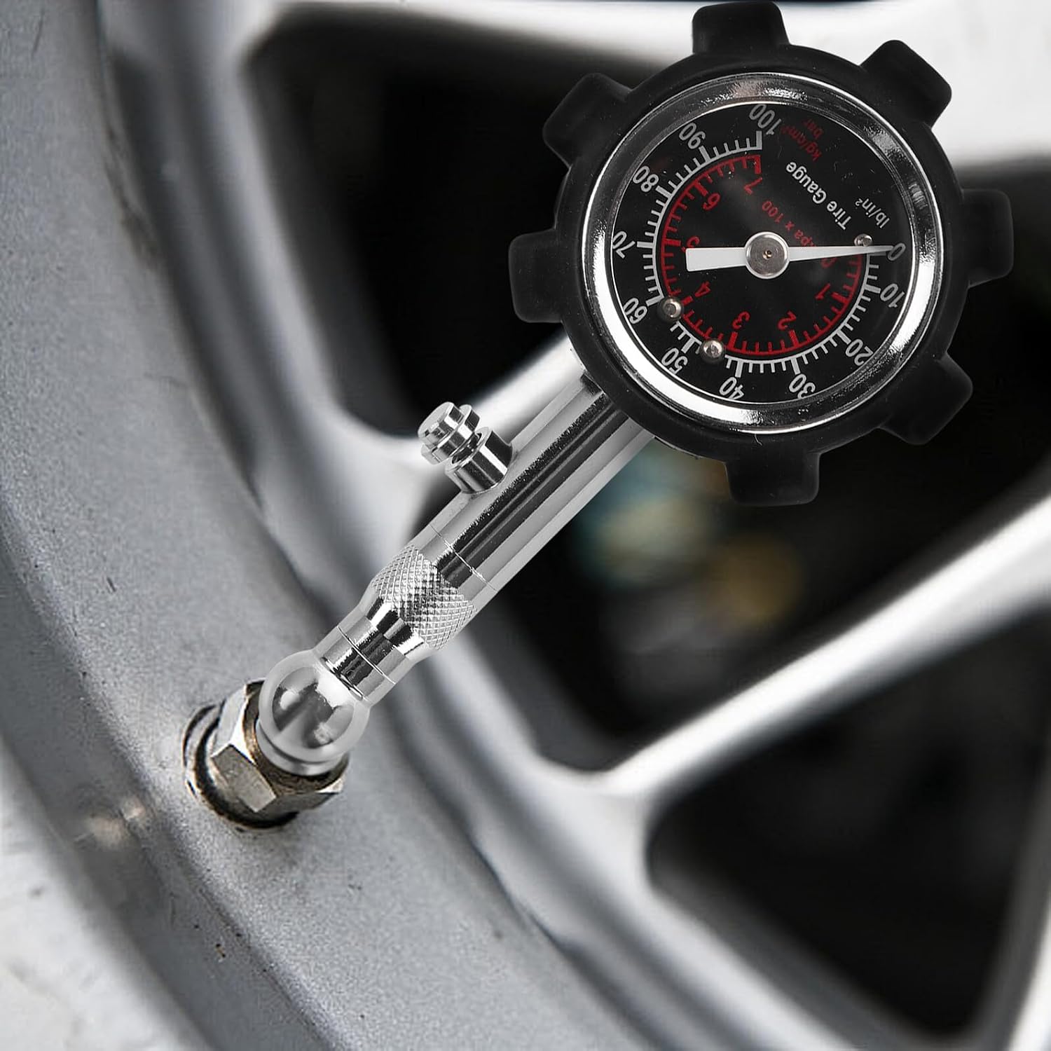 Amosfun High Precision Vehicle Tire Pressure Gauge Black Dial Protective Case Portable Mechanical Air Pressure Meter Car Tires Automotive Use