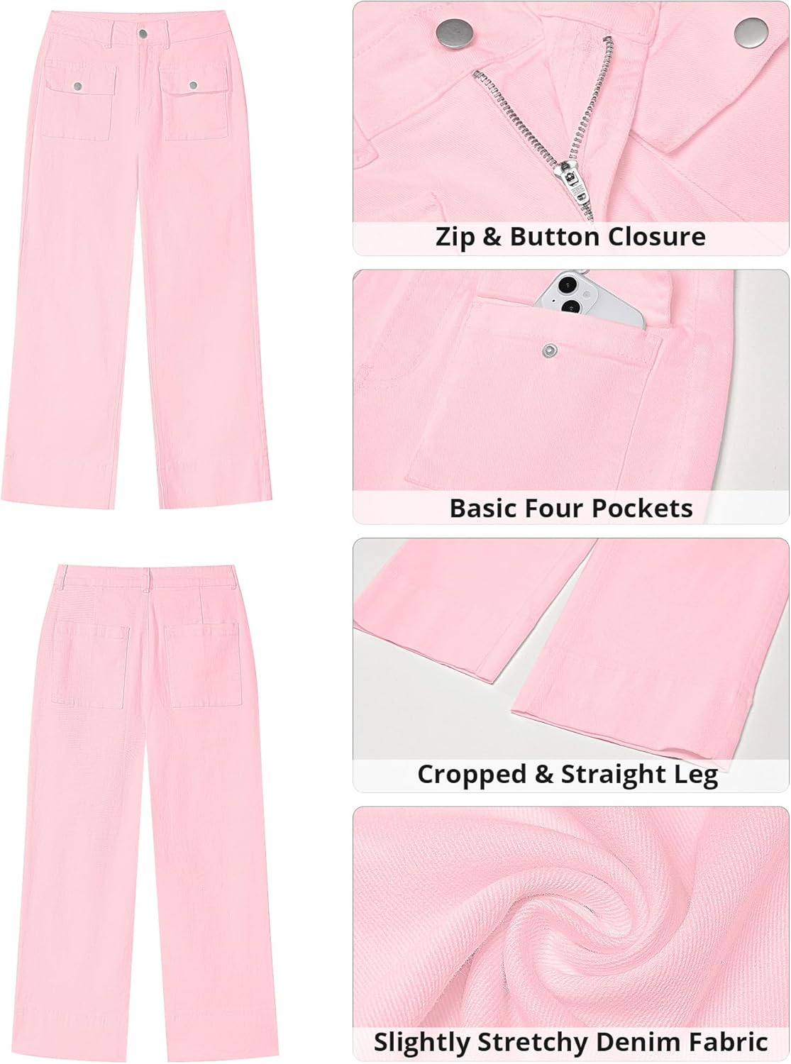 GRAPENT Wide Leg Jeans for Women Trendy High Waisted Straight Leg Cropped Stretchy Denim Pants with Retro Patch Pockets - Image 6