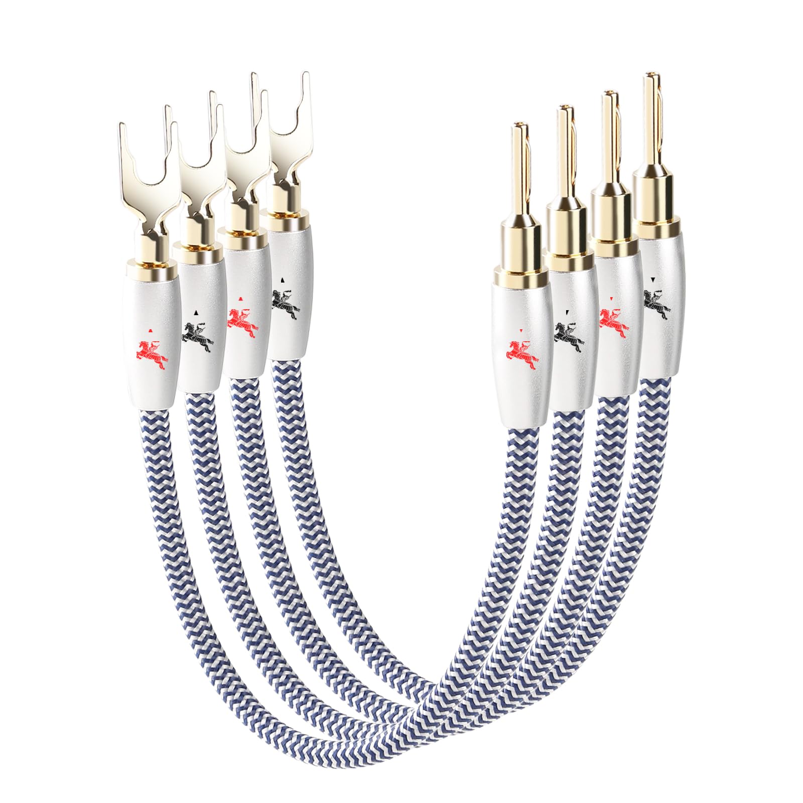 Impeto Kabel zworki głośnikowe, dwuprzewodowy przewód głośnikowy, mostek audiofilski, hifi, 4 sztuki, 20 cm, z wypustkami widełkowymi do wtyczki bananowej, wysokiej klasy mostki zworkowe, miedź o