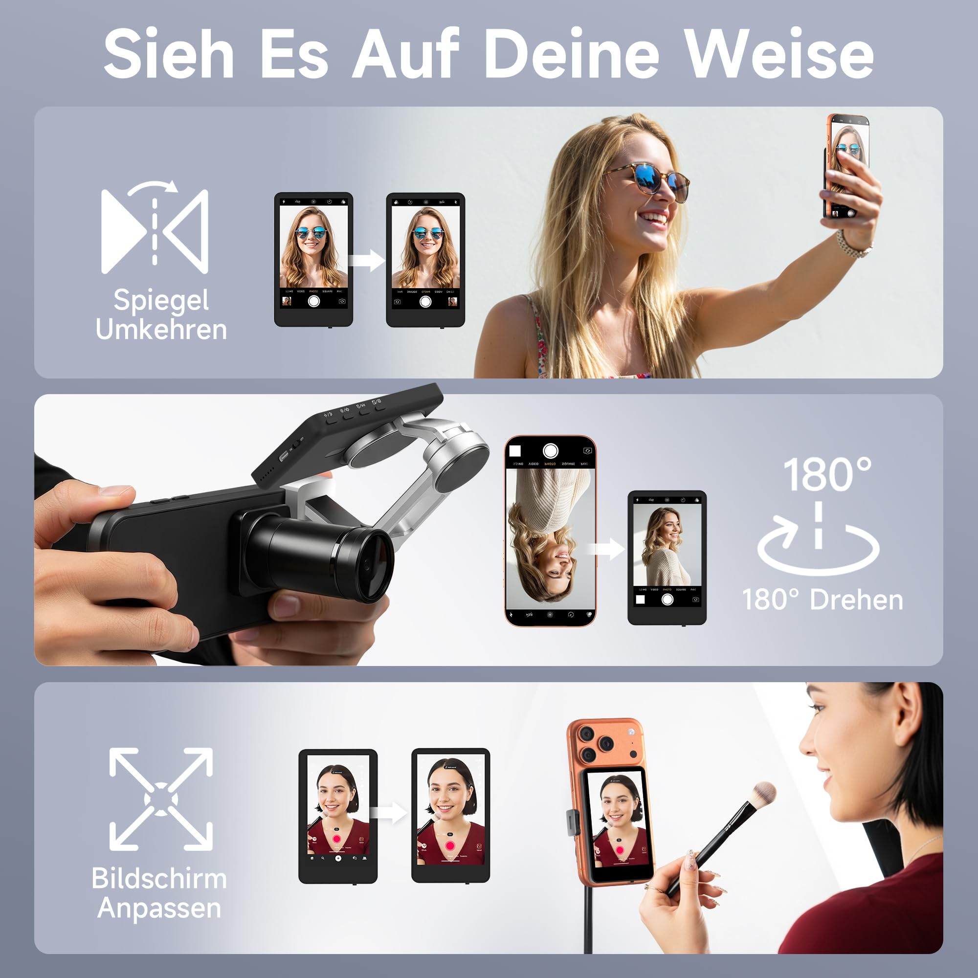 SYNCO XView Handy Selfie Monitor, Magnetischer Smartphone Vlog Bildschirm für iPhone & Android Rückkamera Kabellos 50M 3H Akku, mit Lautsprecher für TikTok YouTube Livestream (Schwarz)