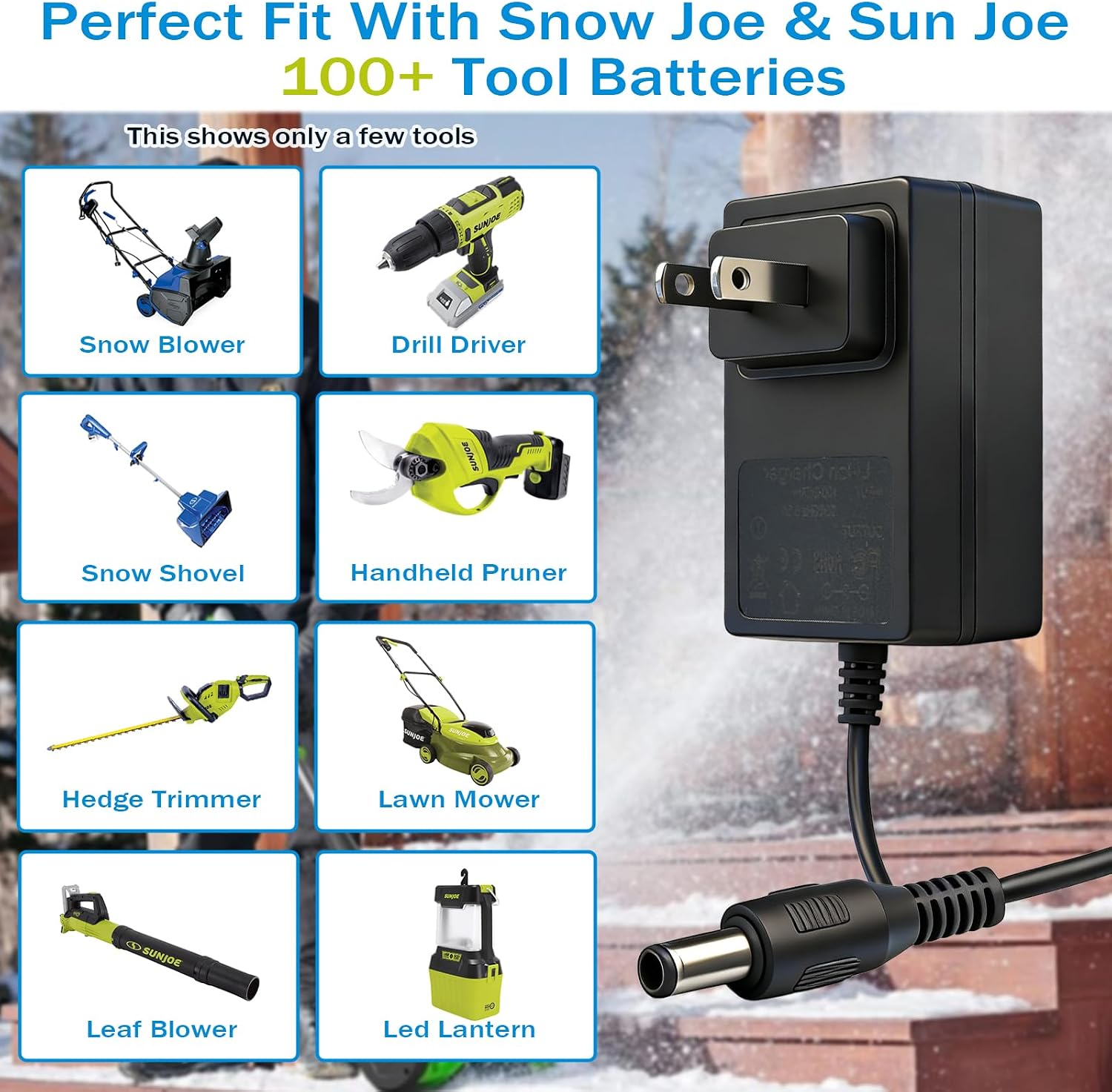 24VCHRG-QC iON+ Quick Charger Compatible with Snow Joe & Sun Joe 24V 24V iBAT24 and 24VBAT Lithium Ion Battery with All iON Battery Models iBAT24-LT, iBAT24-XR, 24VBAT-LTE, 24VBAT-XR AC Adapter