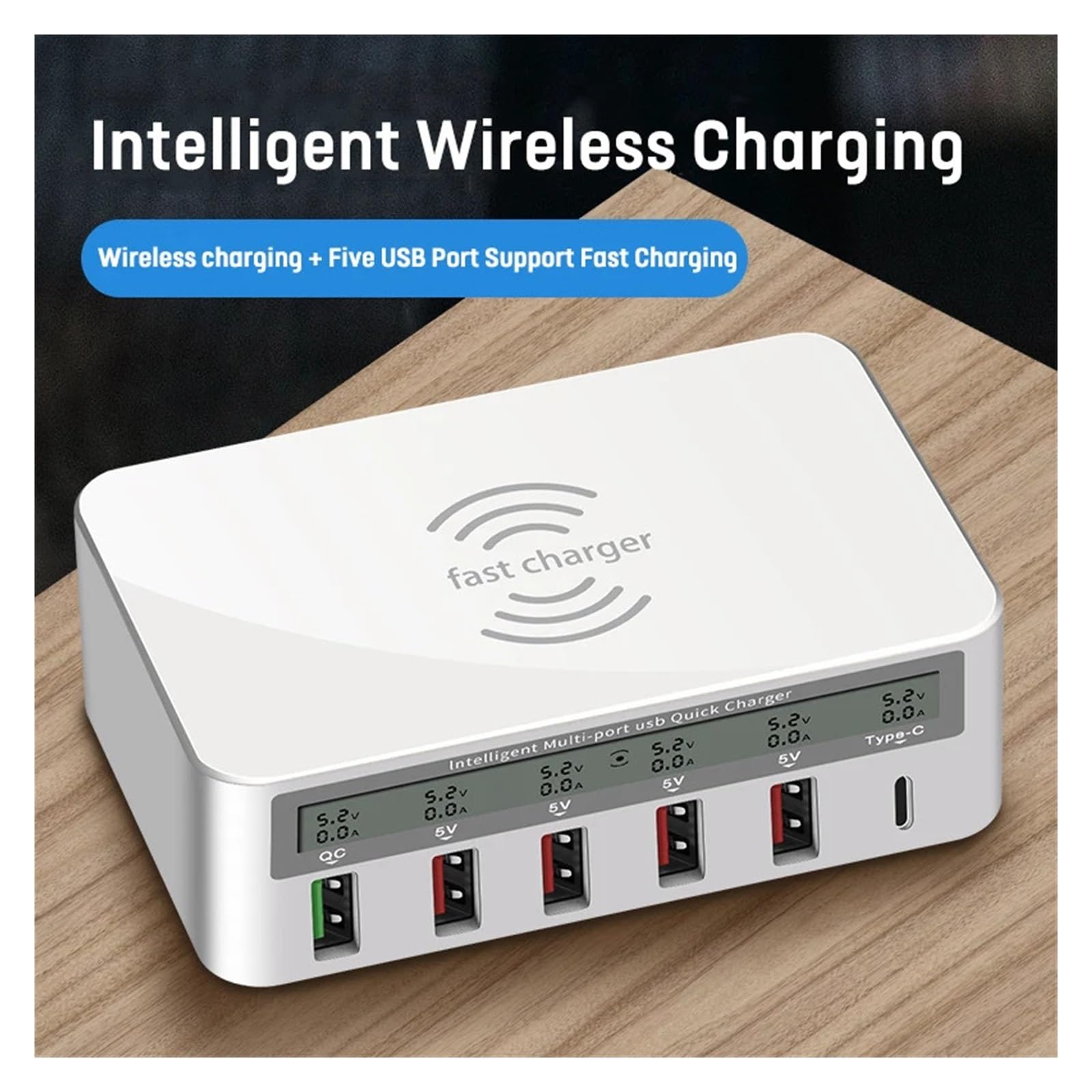 40W 6-portowa Ładowarka USB C Bezprzewodowa QC3.0 Szybka PD Stacja Szybkiego Ładowania MożLiwość Szybkiego łAdowania(Black Color)
