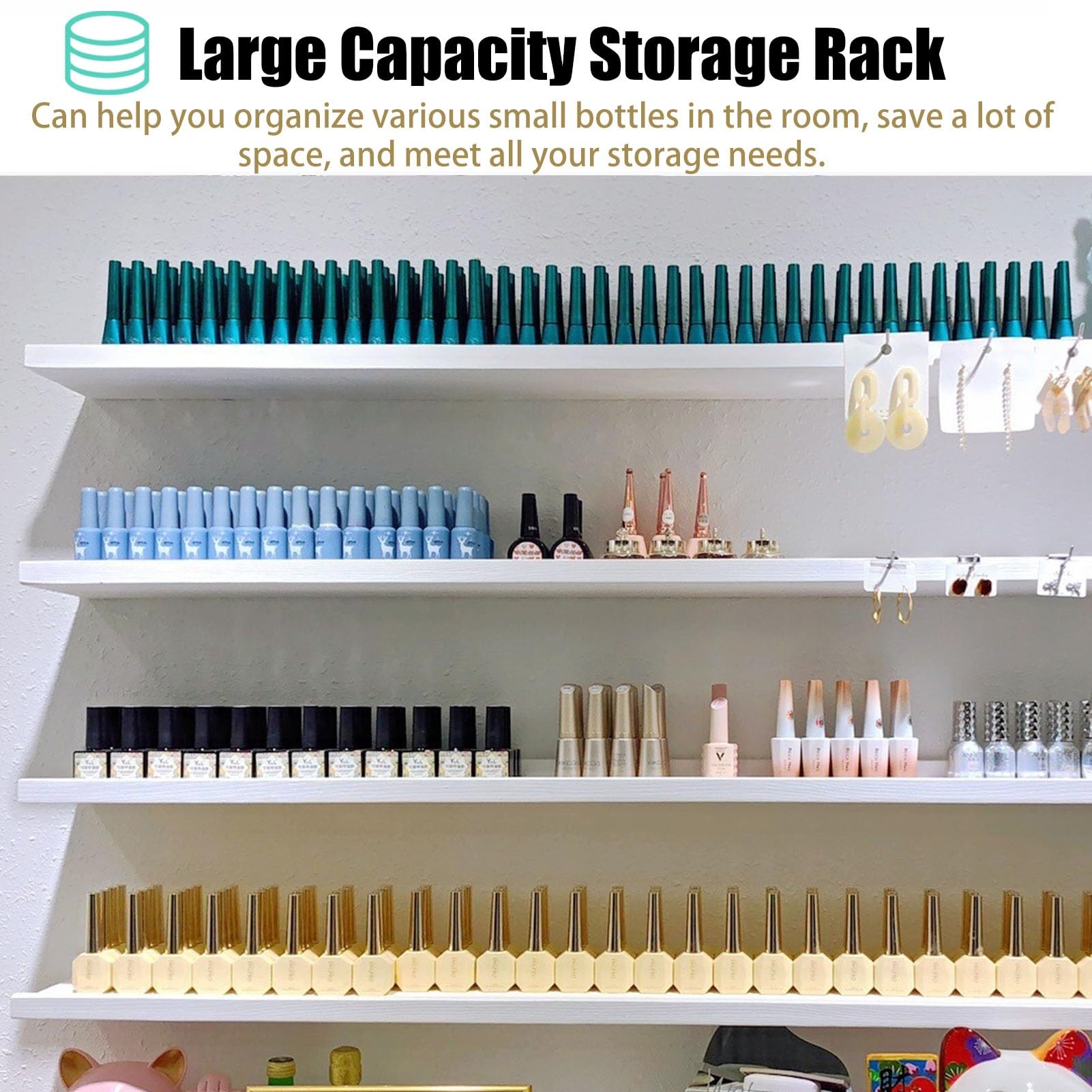 Porta Smalti Bianchi da Parete per Salone di Bellezza, Confezione da 4 Porta Smalti in Legno, Porta Decorazioni, Set di Organizer per Cosmetici E Vernici