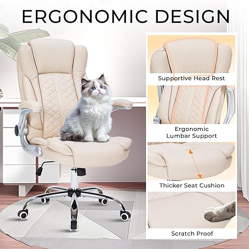 Miniatura 5 de Silla de oficina ejecutiva de 400 libras con reposabrazos abatibles, silla de computadora grande y alta para personas pesadas, silla ergonómica