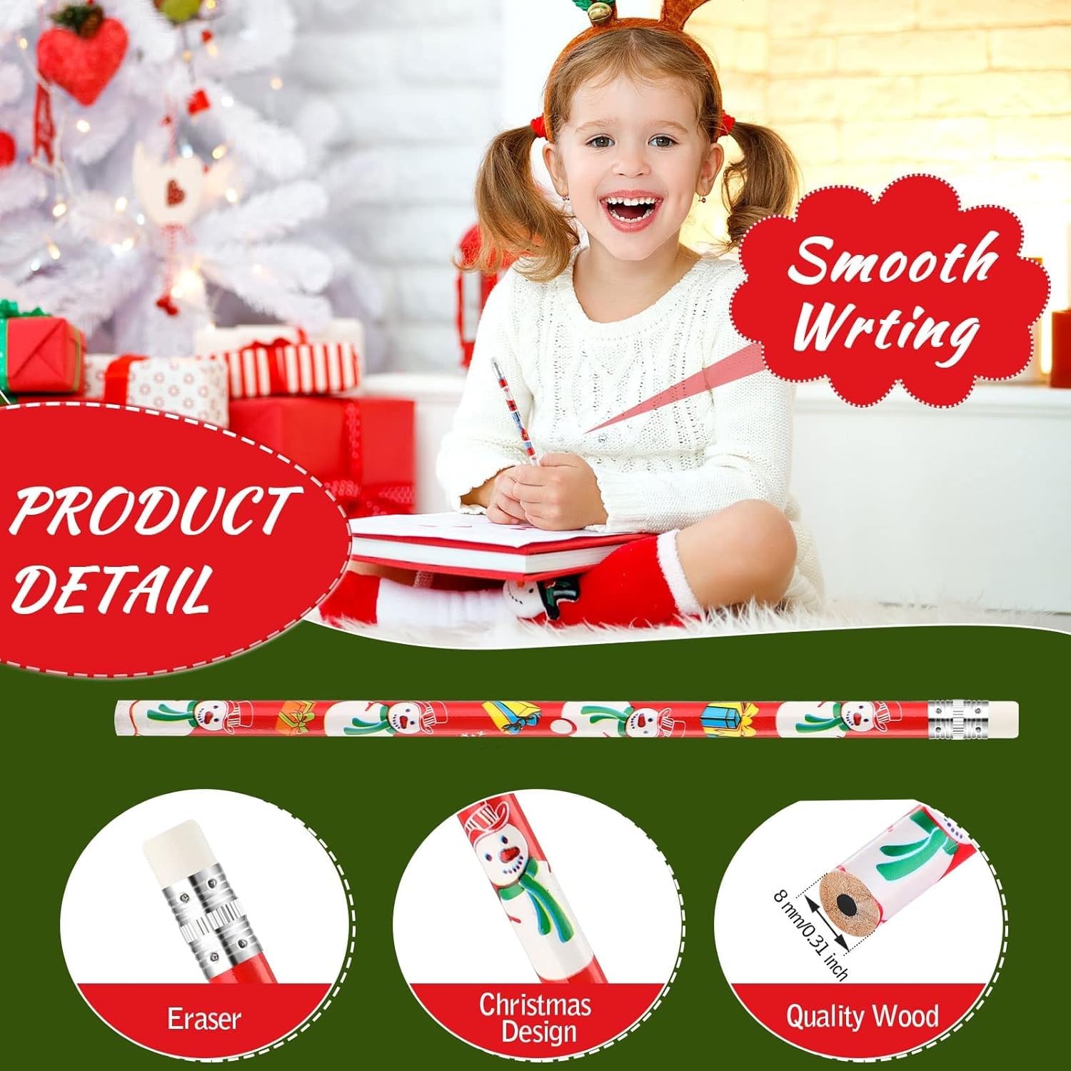 Lot De 60 Crayons De Noël Avec Gommes – 8 Modèles, Motifs Noël, Pour Enfants, Cadeaux