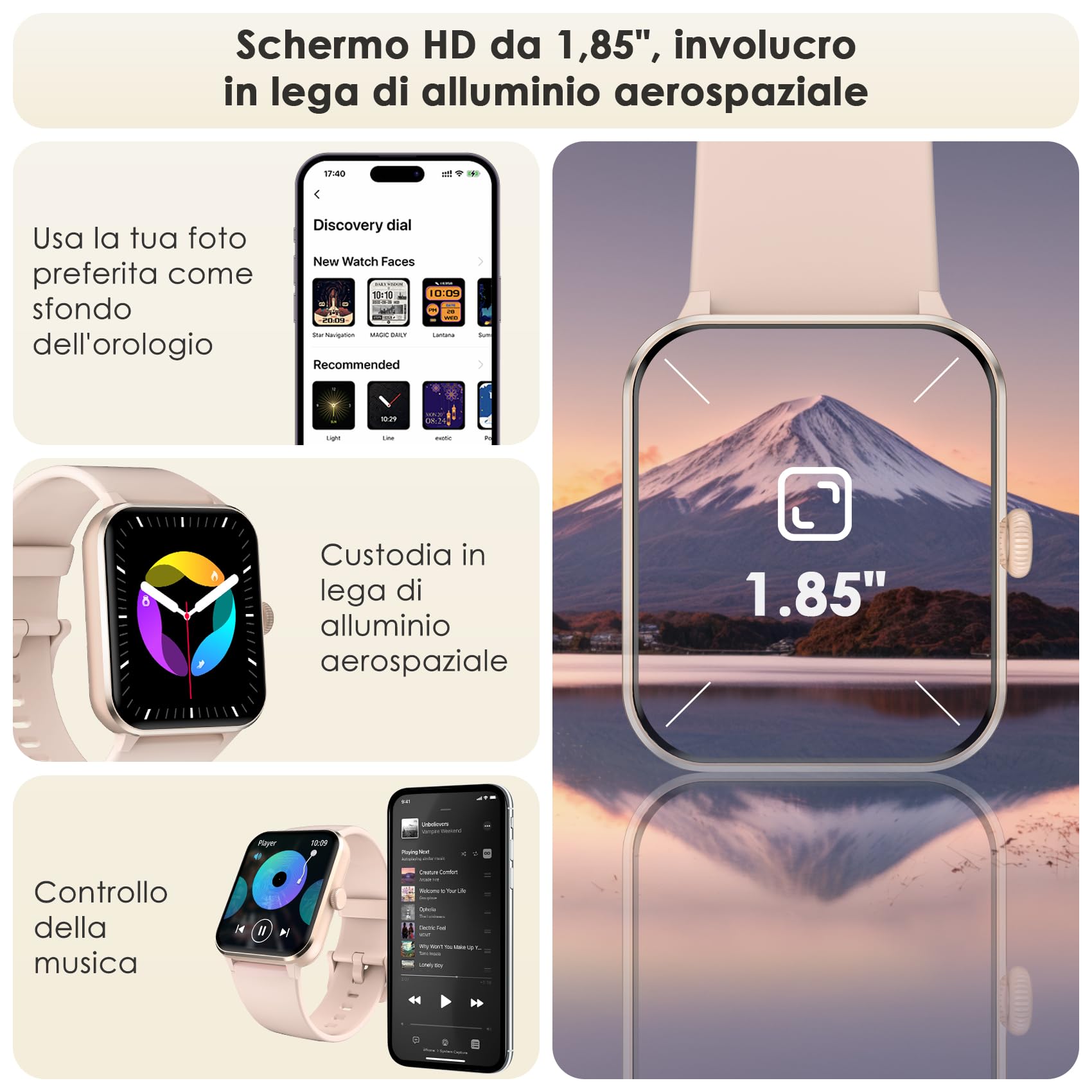 Smartwatch Uomo Donna, Orologio Fitness con Chiamate ,100 Modalità Sportive, 1.85" Smart Watch Monitor del SpO2/Sonno, 24H Cardiofrequenzimetro da Polso Fitness Tracker per iOS Android Smartphone