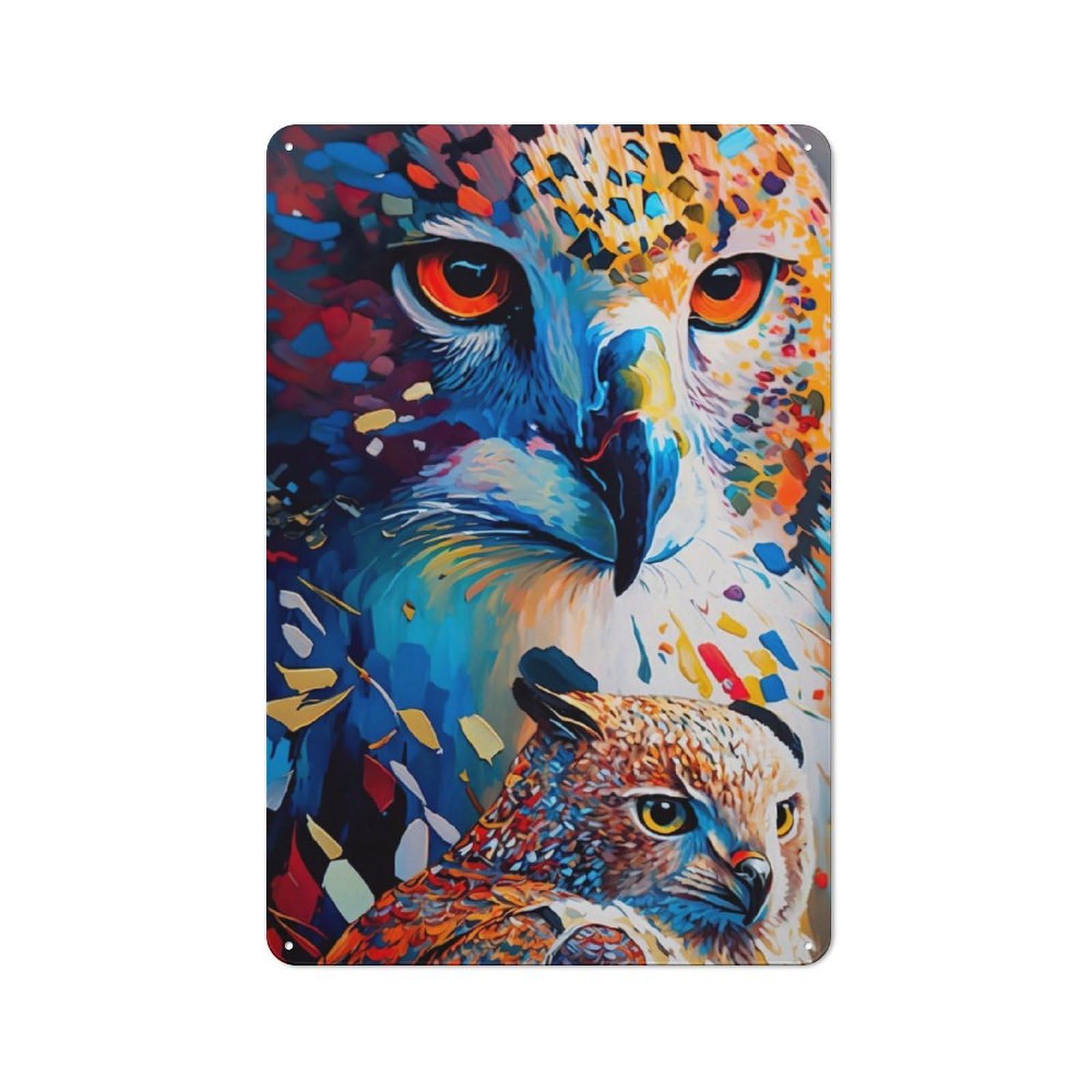 Junmoney Colored Owl Duo Retro Metal Wall Sign 30X20cm For Guest Room Or Hallway, New-Space Wall Decor For Home Decor Collectors