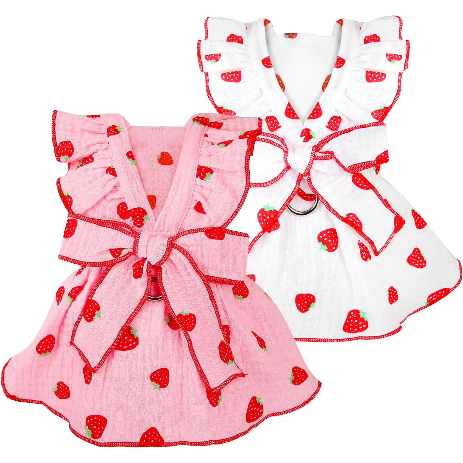 Dog Dresses for Small Dogs Girl Female Clothes Cat Clothes Cat Dress Cute Cotton Extra Summer Bow Decor Printed Strawberry Dog Birthday Outfit Small Puppy Clothes