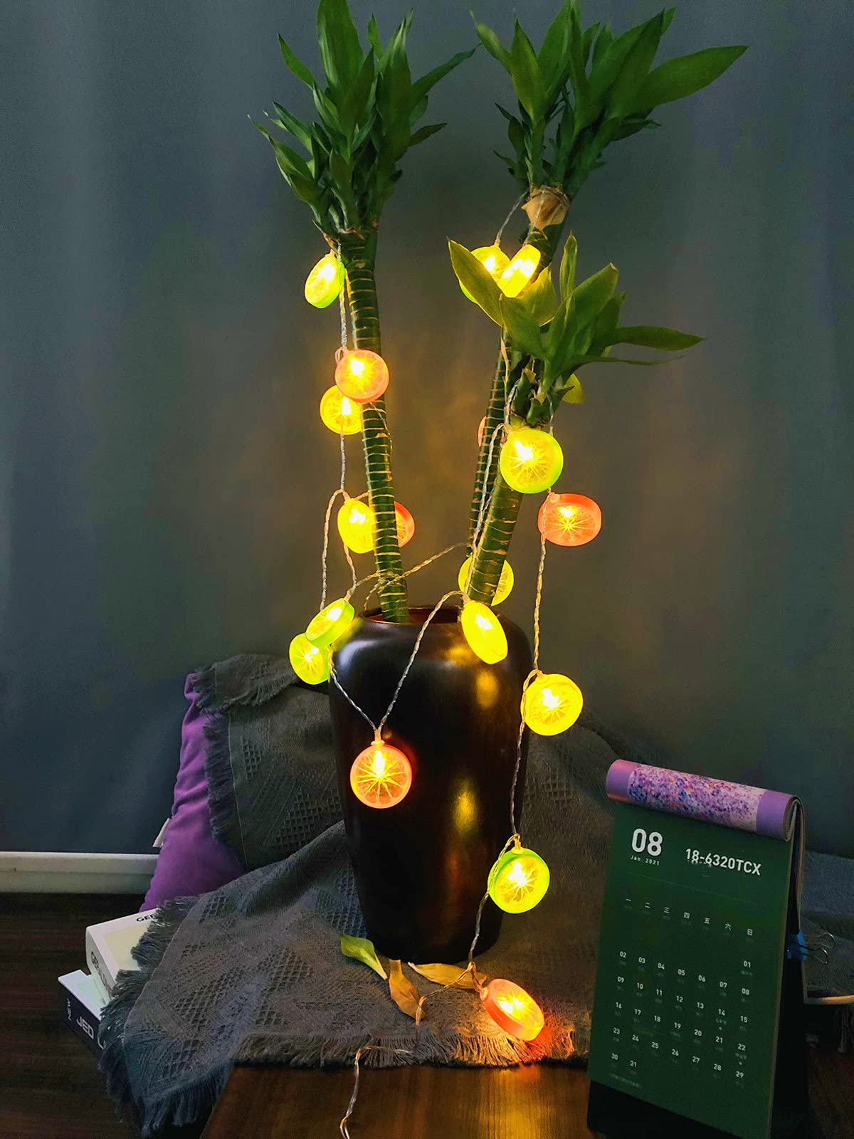 Guirnalda de luces de hadas mixcolor, funciona con pilas, para colgar en la cocina, fiesta, boda, festival, decoración del hogar (mezcla de limón, 10 m/80 LED)
