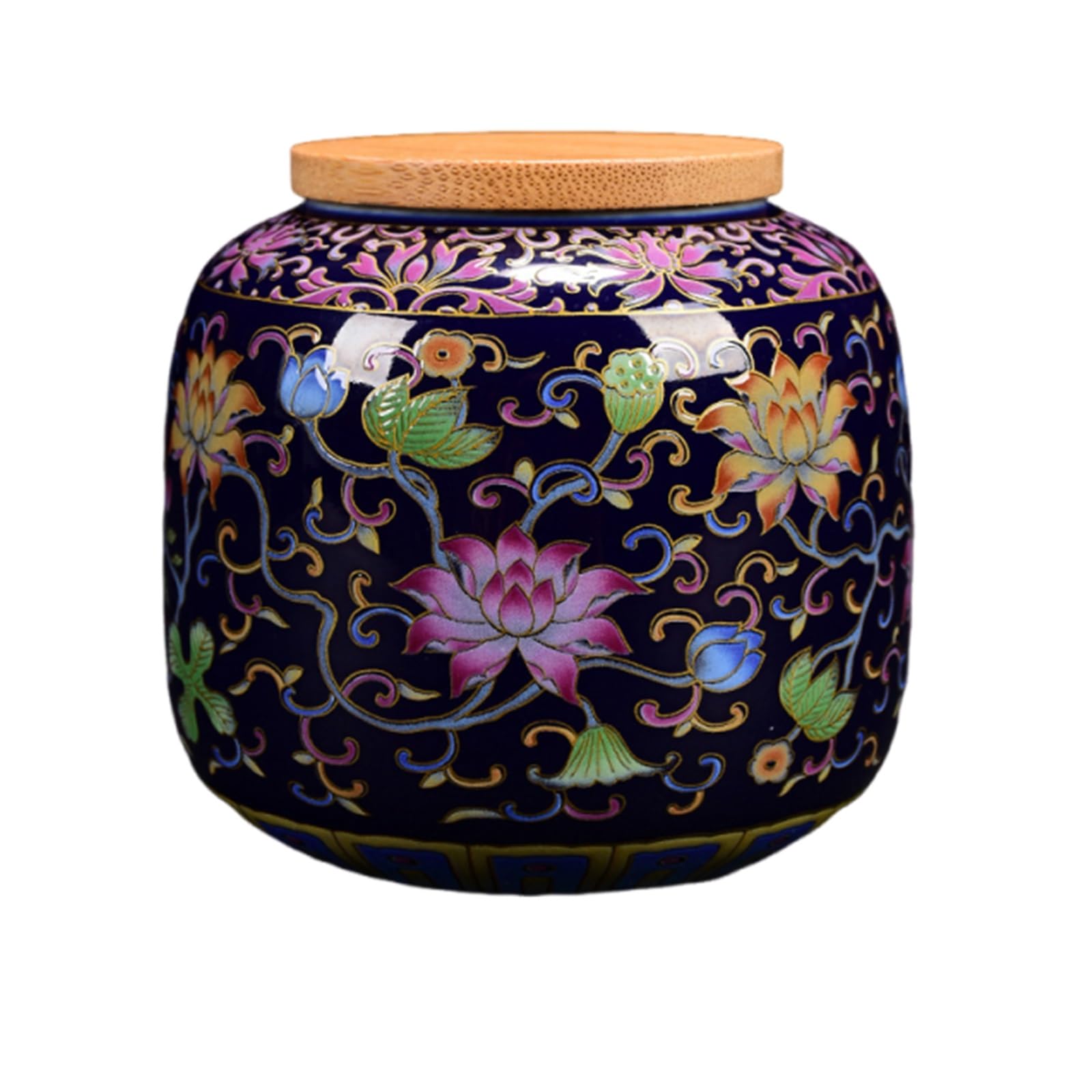 Xyueru Nero Ceramic Tea Caddy With Airtight Wooden Lid, Chinese Design, For Tea, Coffee, Spices And Sweets, Moisture-Resistant, Decorative Storage Jar(Nero)