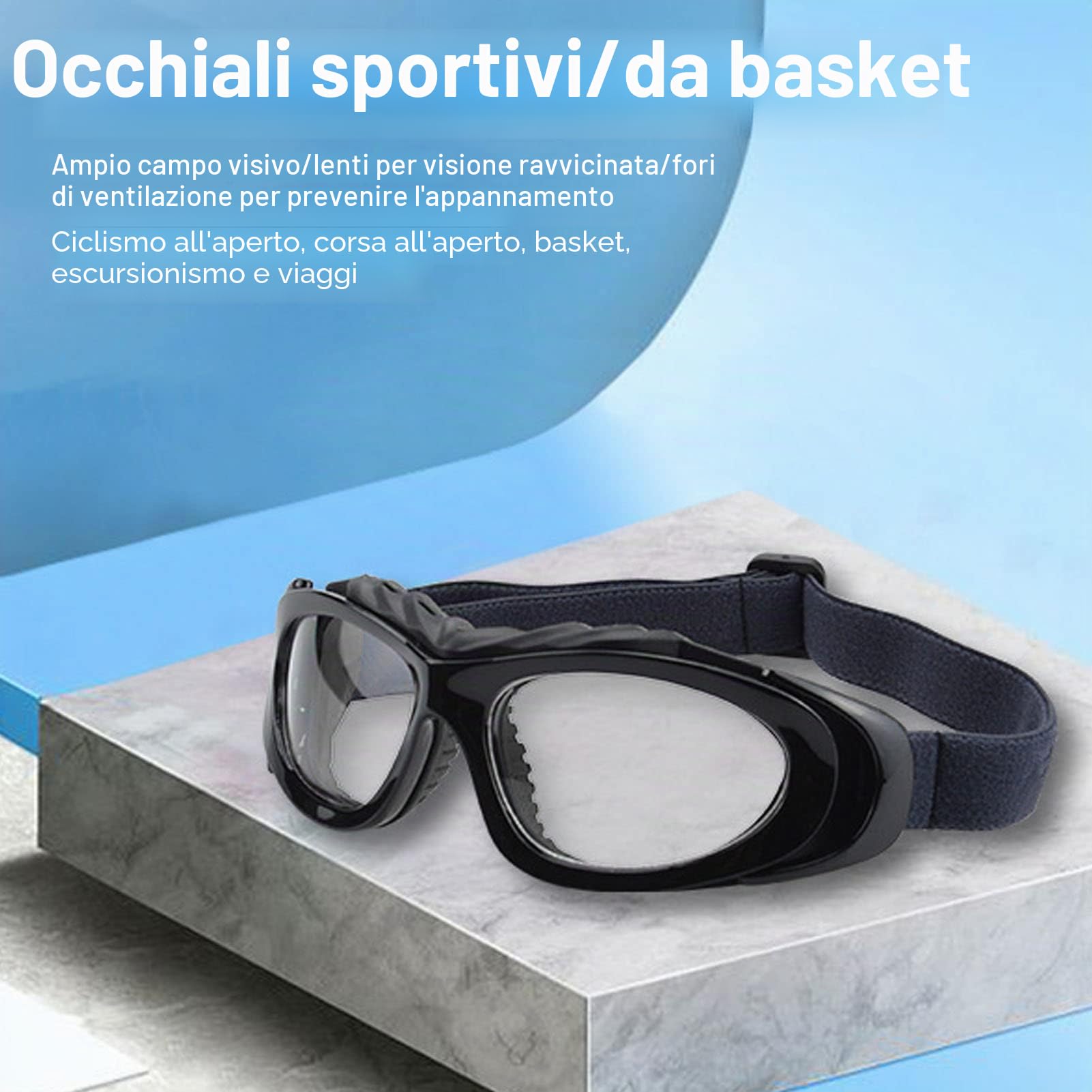 Occhiali da Calcio, Occhiali Protettivi Sportivi AntiGraffio Ergonomici HD Comodi per Escursioni in Bicicletta all'aperto (Nero)
