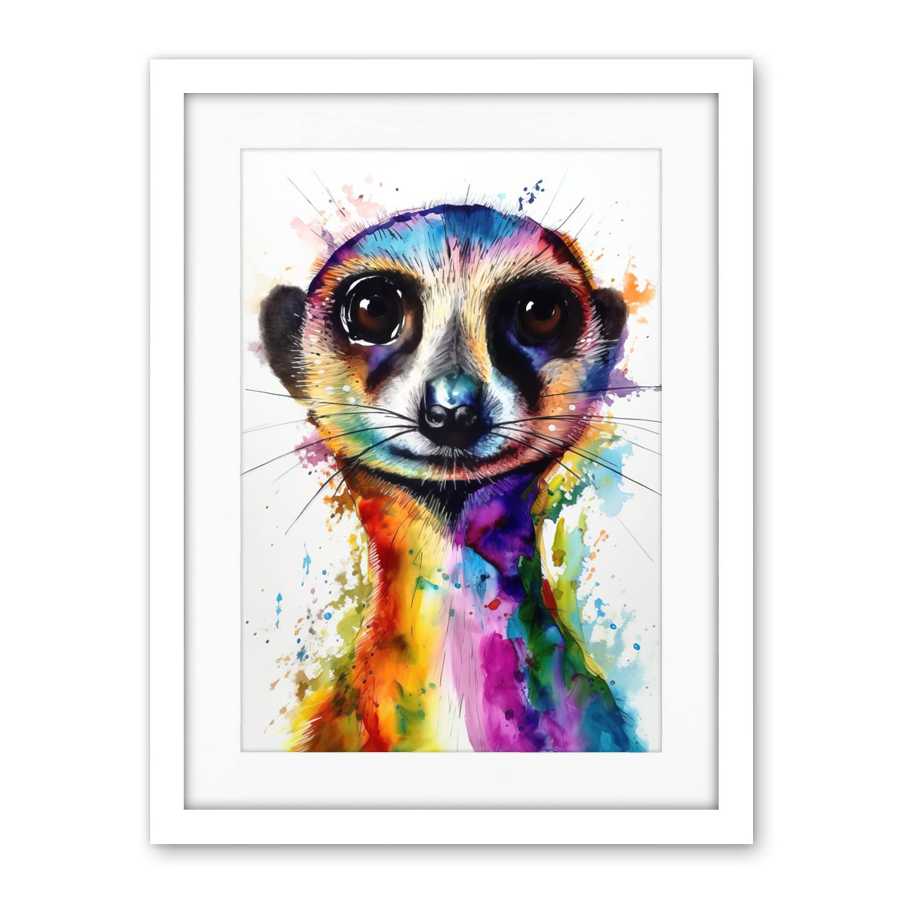 Artery8 Meerkat Splash Paint Watercolour Painting Artwork Framed Wall Art Print 18X24 Inch