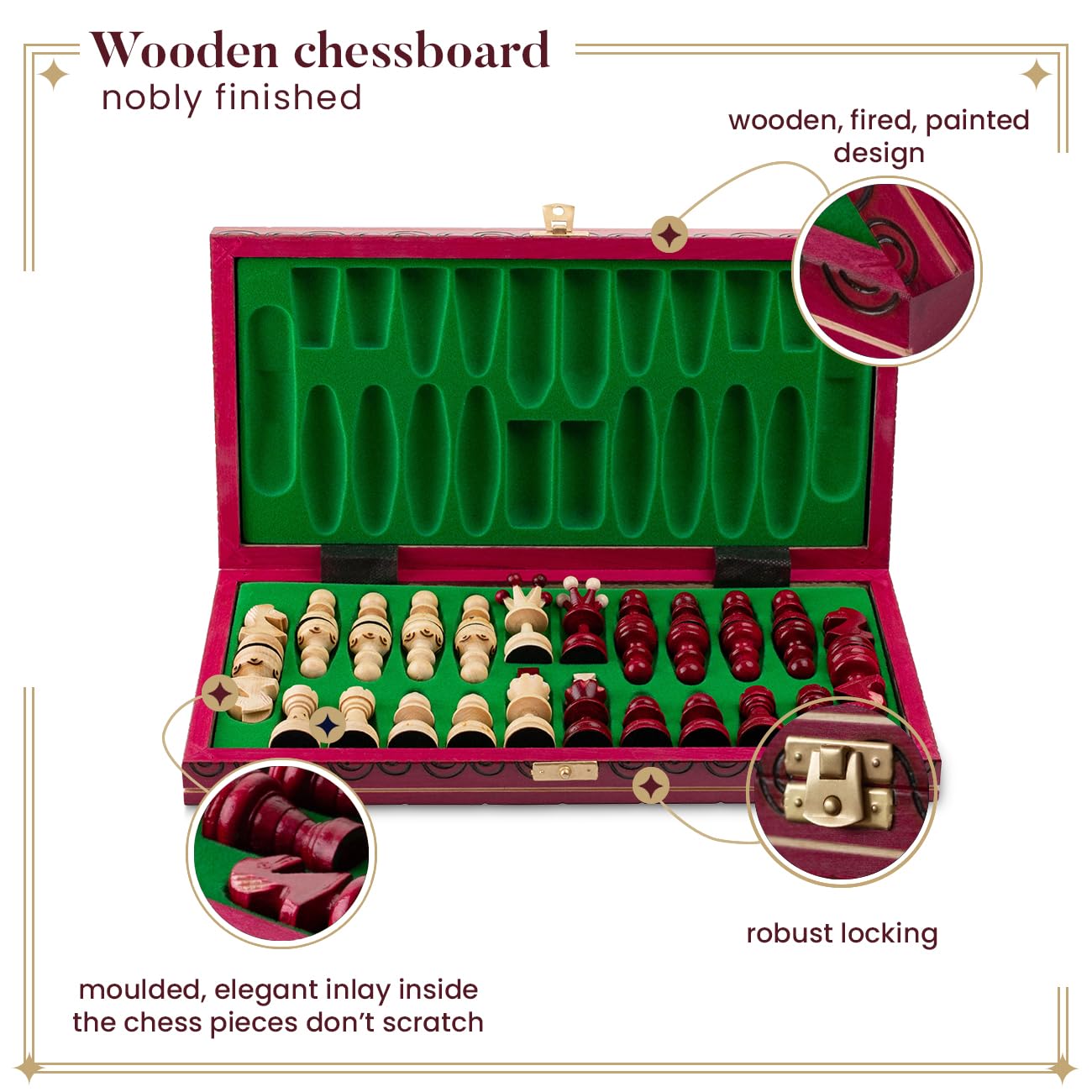 Master Of Chess – Tablero De Ajedrez Plegable Verde De Madera, Hecho A Mano, Juego De Viaje De 35 Cm, Ideal Para Niños Y Adultos (Mi Primer Ajedrez)