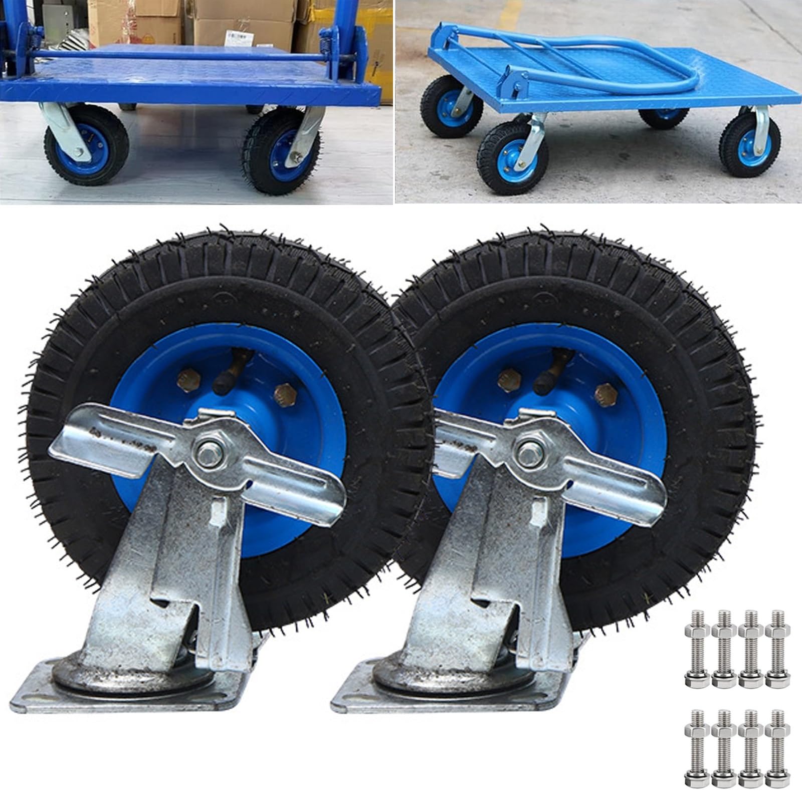 SAGIDAR Schwerlastrollen Industrie, Gummi Bockrolle 2 Stück, Luftreifen Gummi Lenkrolle Ø 20cm/25cm, Feststehend/Drehbar/Bremse, Tragkraft 200kg, rutschfest Und Verschleißfest, Gummi Ersatz Rollen