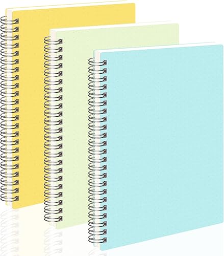 AHGXG Diario de puntos viñetas, paquete de 3 cuadernos en espiral A5, con papel de cuadrícula de puntos gruesos de 100 GSM, tapa dura transparente,