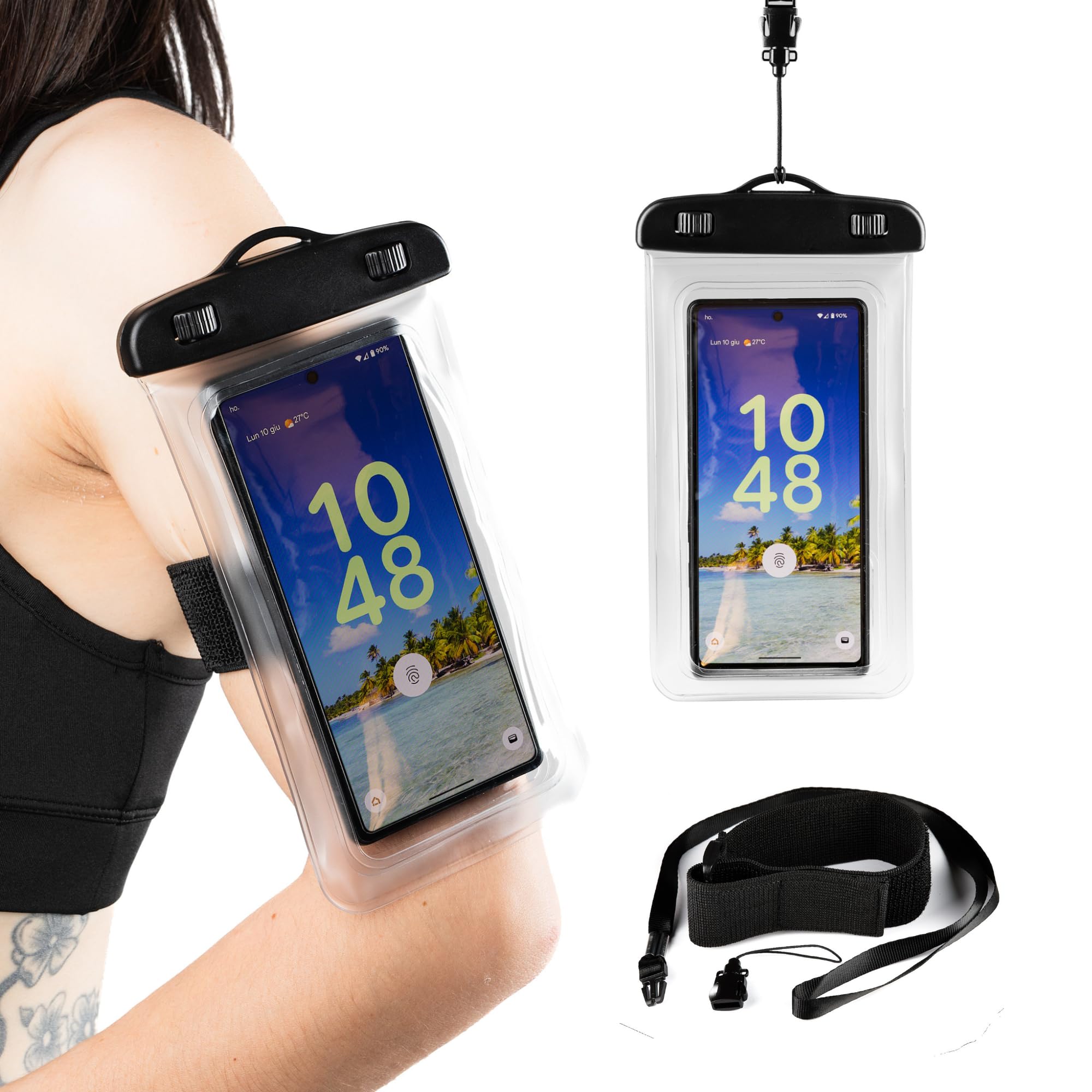 Custodia Impermeabile Smartphone 30M/IPX8, Universale Cover Subacquea Iphone, con Tracolla e Fascia per il Braccio, Custodia Impermeabile Iphone, 13/14/14 Pro/15/15 Pro, custodia mare