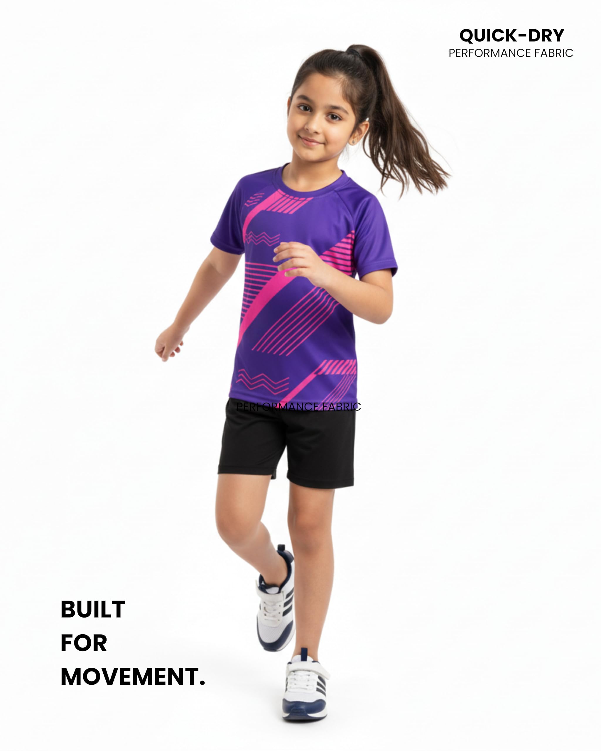 JUMPSLICE Girls Dry-Fit Sports T-Shirt | Quick-Dry Moisture-Wicking Raglan Half Sleeve Activewear for Kids 4-15 Yrs | Running, Yoga, Gym & Outdoor Play (in, Age, 12 Years, 13 Years, Regular, Purple) 1