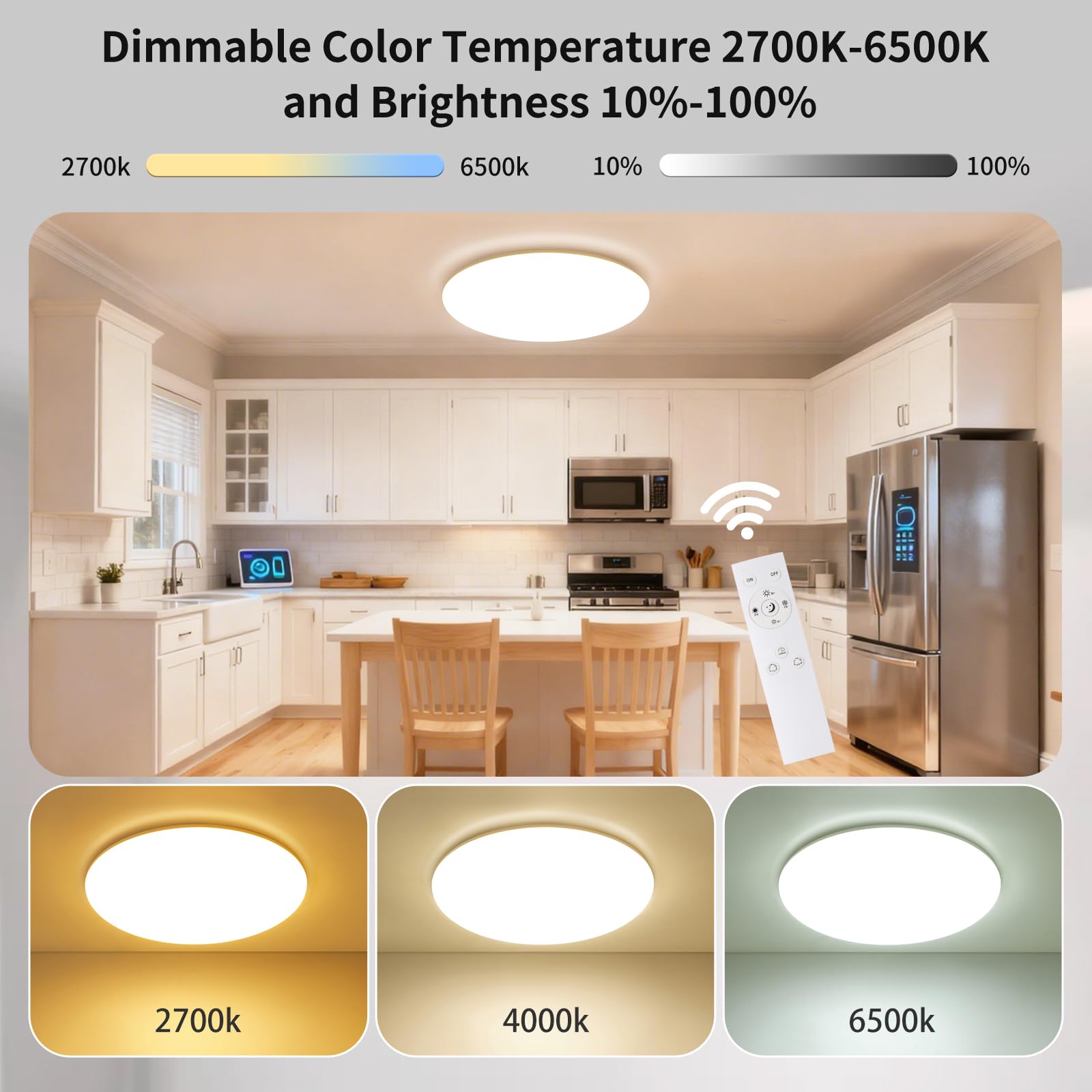 LEZOE Lampa sufitowa LED ściemnialna z pilotem φ45*5cm, 45W 5000 lm Lampa sufitowa 2700K-6500K z funkcją pamięci, biurowa Panel do salonu sypialni łazienki kuchni domowego biura owalna