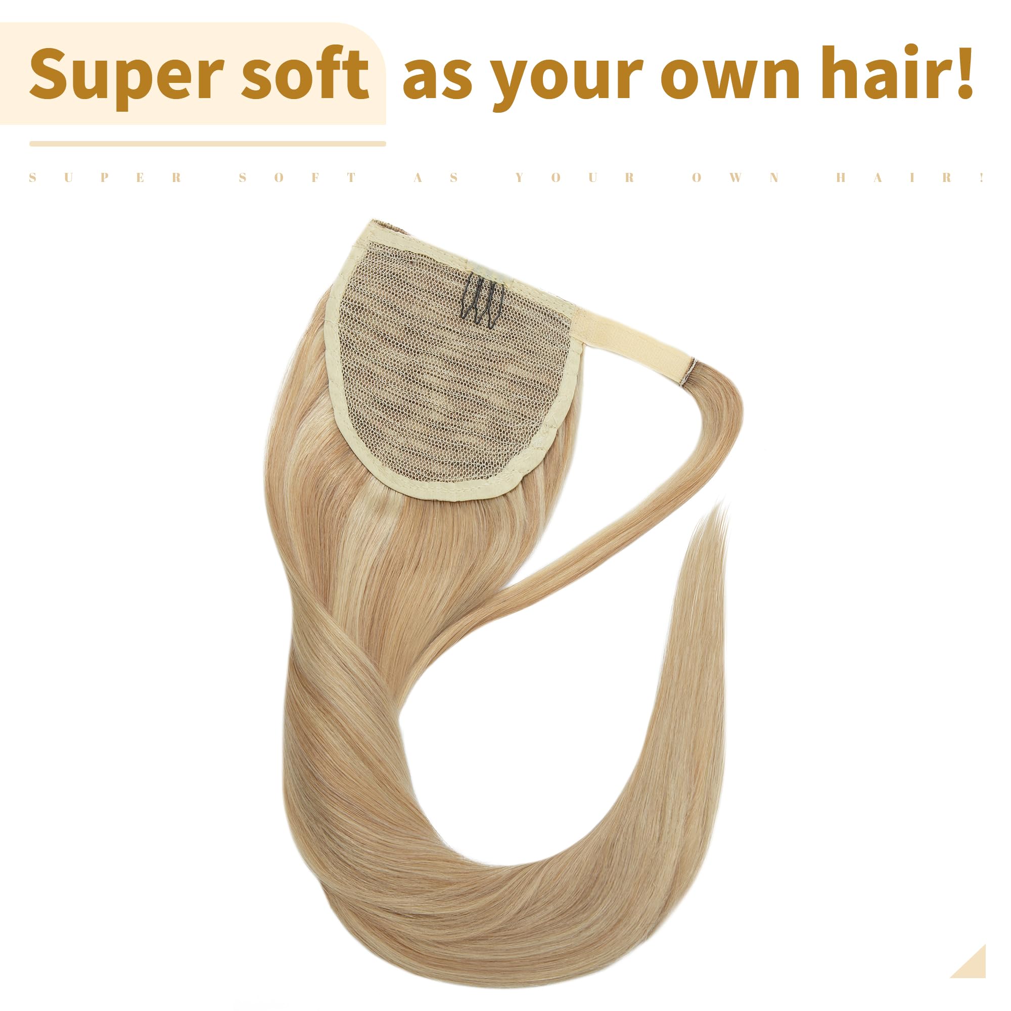 SEGO Coda Capelli Extension Veri Clip Coda di Cavallo Ponytail Extensions Aderire Fascia Unica 100% Remy Human Hair Balayage 35cm-80g # Biondo Cenere mix Biondo Chiarissimo