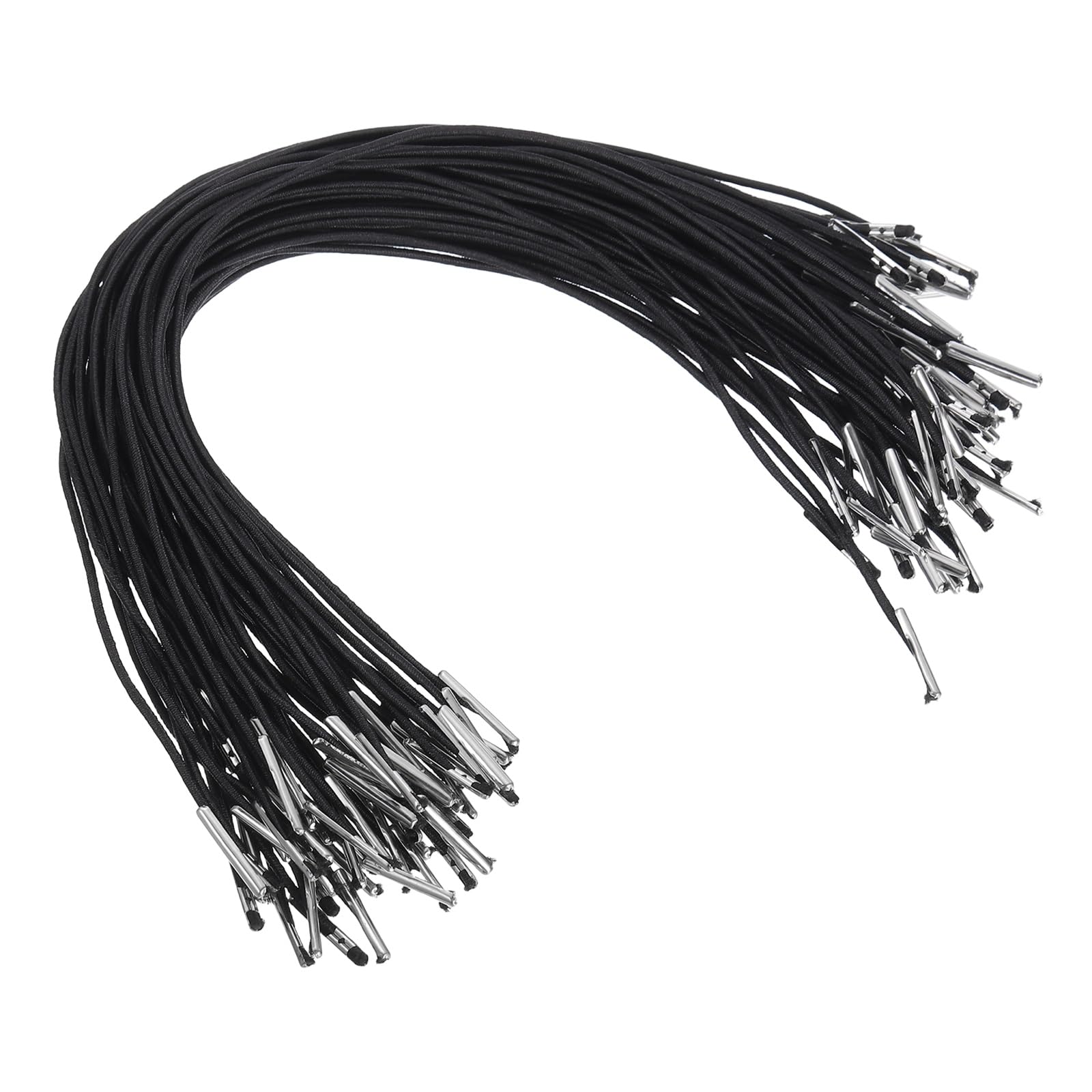 YELARXI Elastic Barbed Cord, Stretch Loop Band Round String with Metal Barbs Fastener Hat Chin Cord Strap - Fitting for (Mask/Party Hat/Menus/Book/Badges Signs) 10in & 60 Pcs & Black