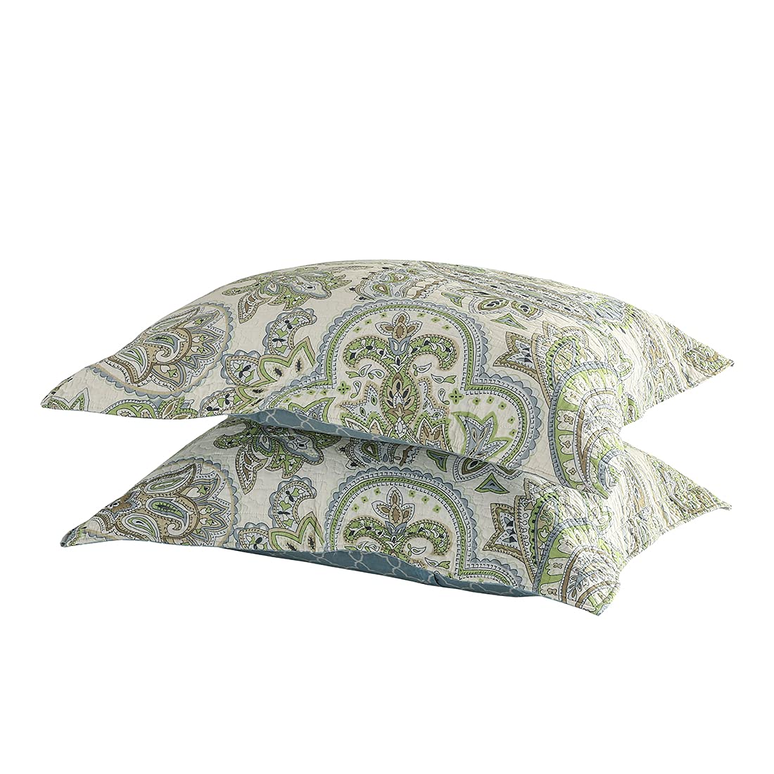 vctops 2-Piece Paisley Printed Cotton Quilted Pillow Shams Vintage Decorative Pillow Covers Boho Pillow Cases Queen Size, Green Print