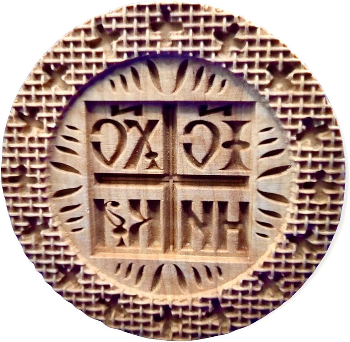 Wooden Stamp For Holy Bread Orthodox Liturgy. Traditional Prosphora. Cookie Cutters Stamps. Bakeware Baking Forms. Prosfora Pan Seal. Cookies Biscuit Cutter NIKA, НИКА (⌀ 1.57-7.87 inches / 40-200 mm)