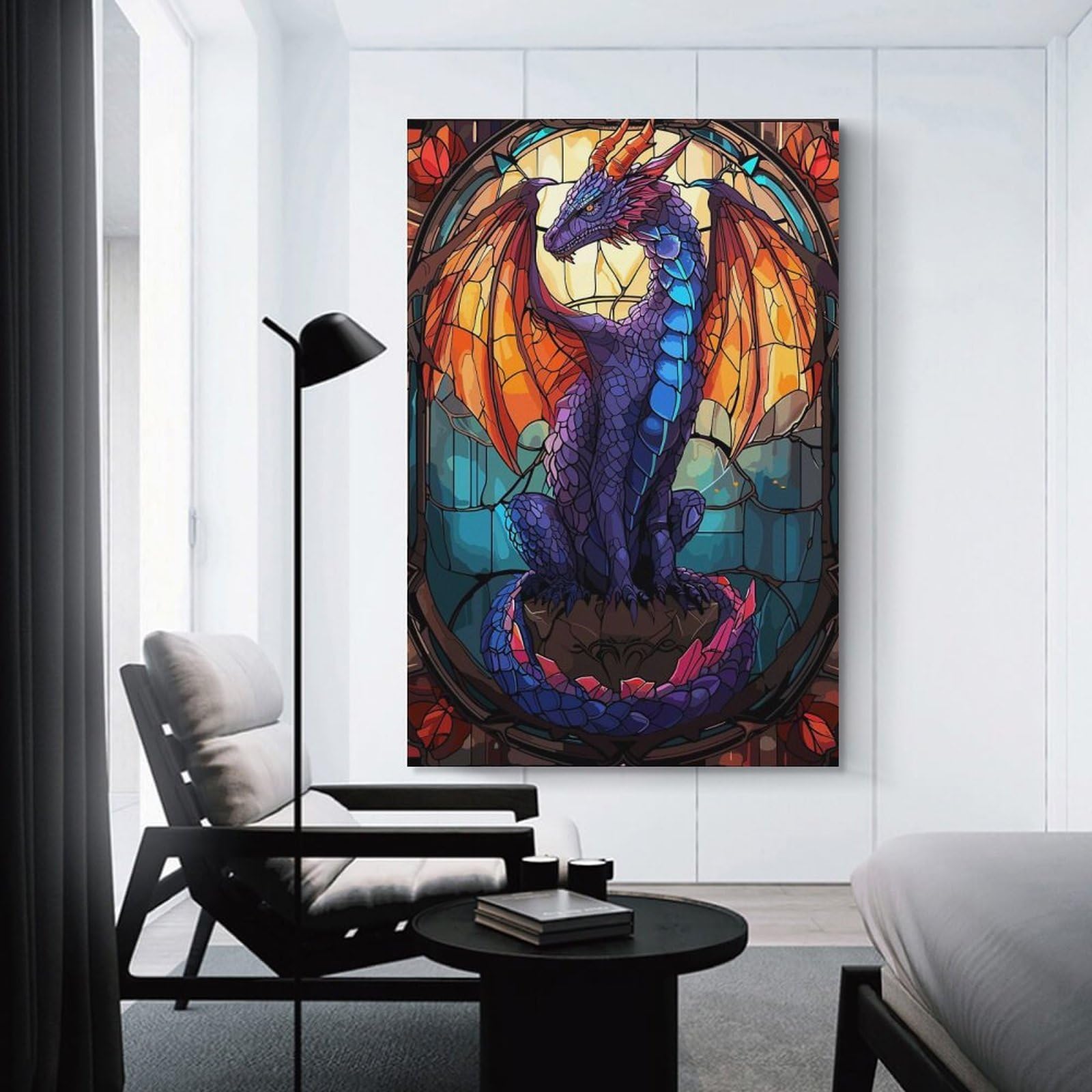 Junmoney Decorative Canvas Print Dragon Fantasy Stain Glass, 24x36inch(60x90cm), for Entrance Spaces, Stair Walls Or Halls, A Neat Decor Update for Hallways