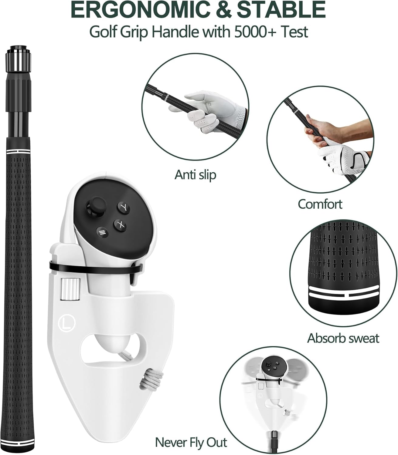 VR Golf Club Compatible with Meta Oculus Quest 3S/3 Accessories, Retractable Golf Club Handle Attachment for Holding VR Controller, Realistic VR Golf Grip Accessory, Enhance Golf Games Experience