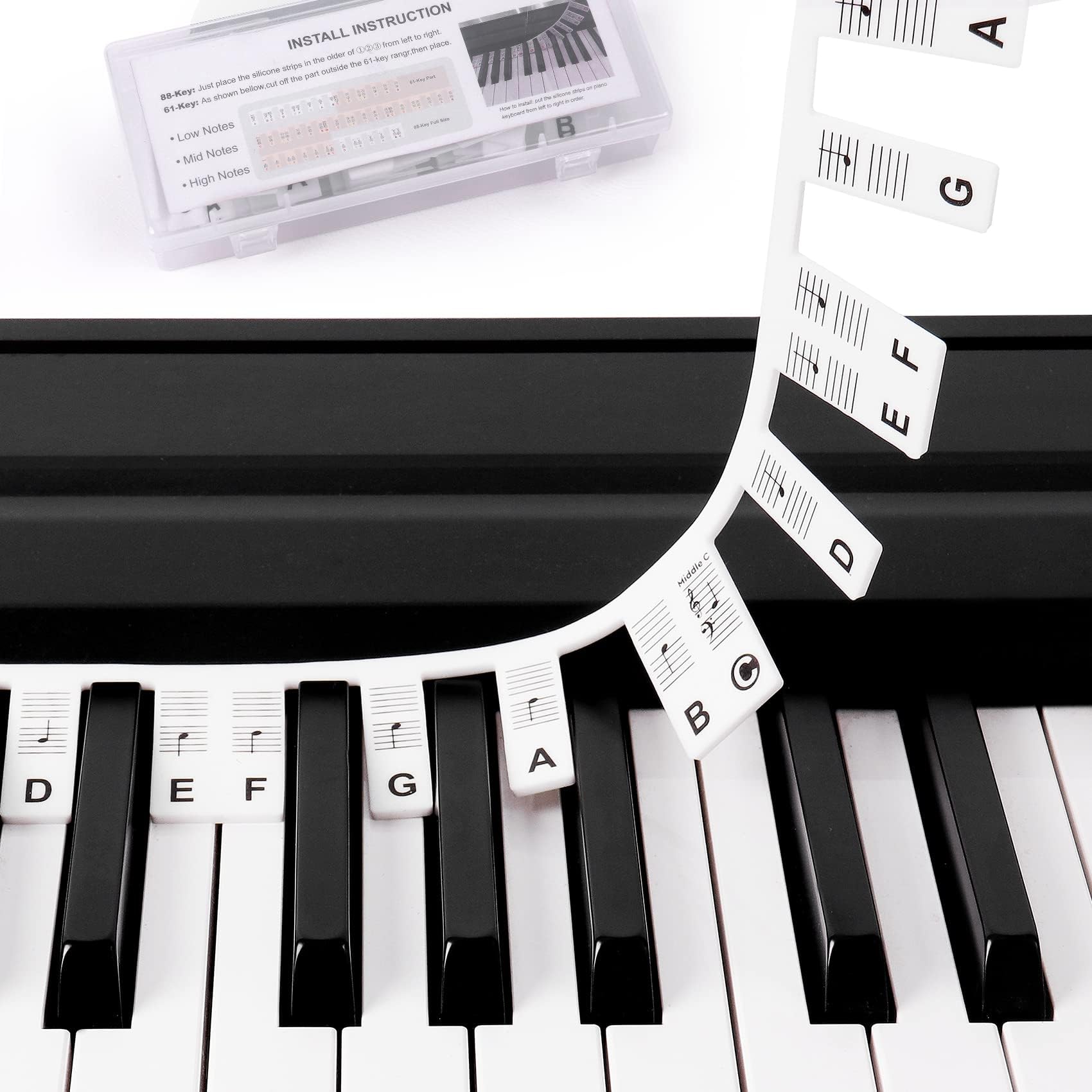 Piano Keyboard Stickers, Keyboard Stickers, Removable Key Stickers Note Labels 88 Key Full Size for Beginners Learning and Kids Gifts, Silicone Reusable with Box (Black)