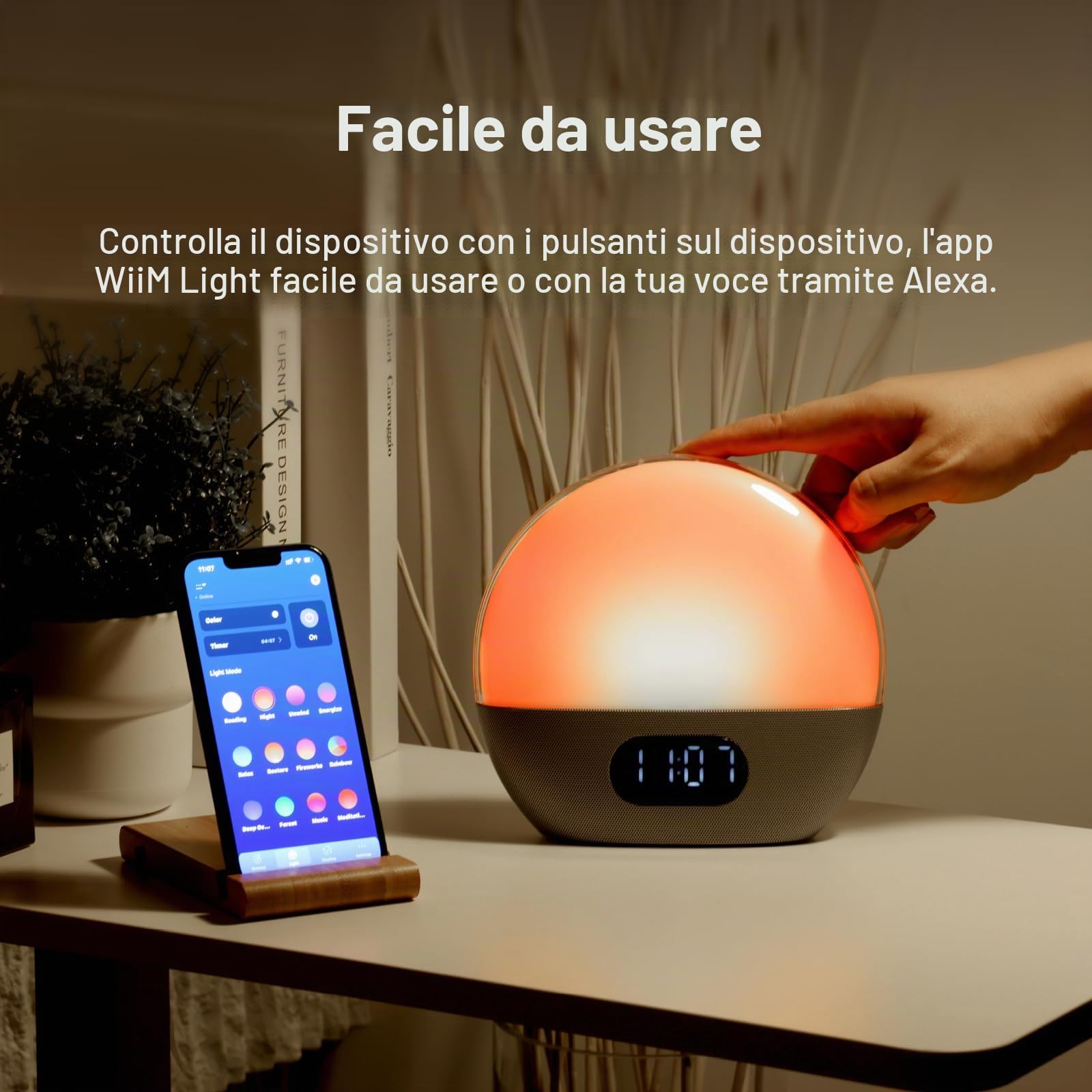 WiiM Wake-up Light, Alexa integrata, scelte sonore illimitate, sveglia all-in-one all'alba, macchina del suono, routine del sonno e altro ancora (Argento lucido)