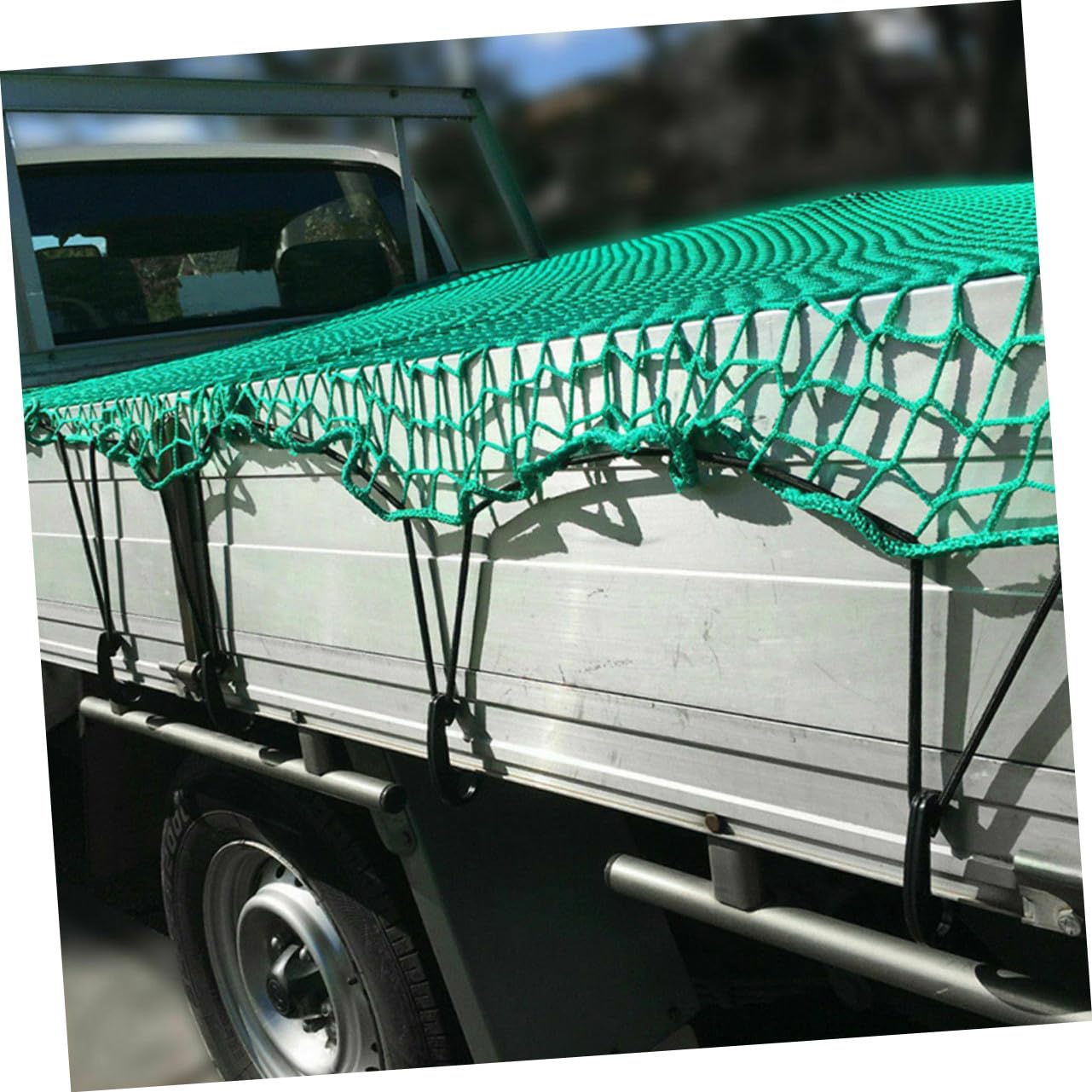 Rete da Carico per Pick-up e Rimorchio in Nylon Resistente con Ganci e Corda Elastico Rete Estensibile per Protezione e Sicurezza Merci in Campeggio e Trasporto Outdoor